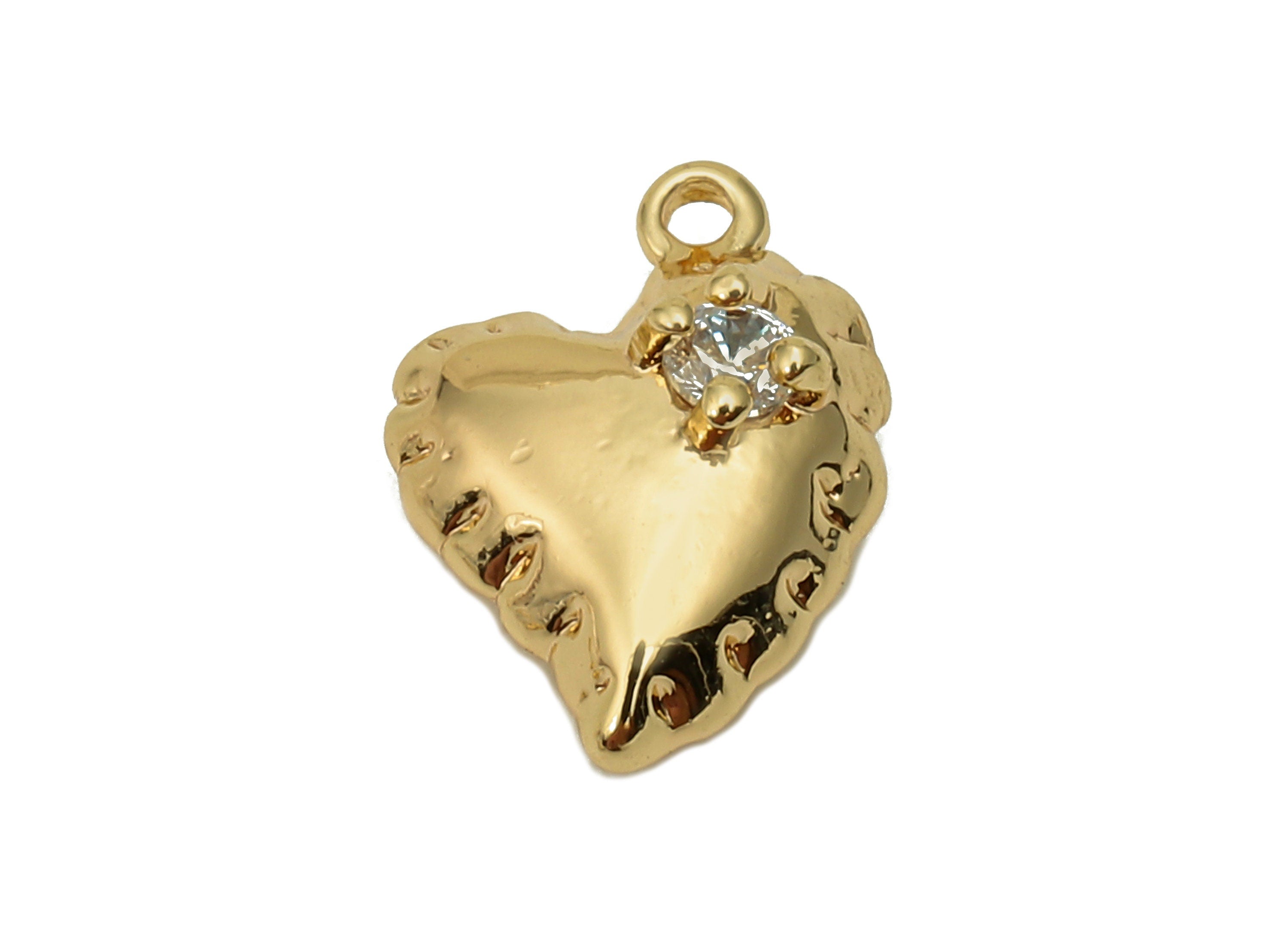 Brass Star Heart Earring Charm - Zircon Star Thick Heart Earring - Heart Pendant With Loop - 18K Real Gold Plating - 14x8.5x5.3mm - RGP5726 - DOMEDBAZAAR