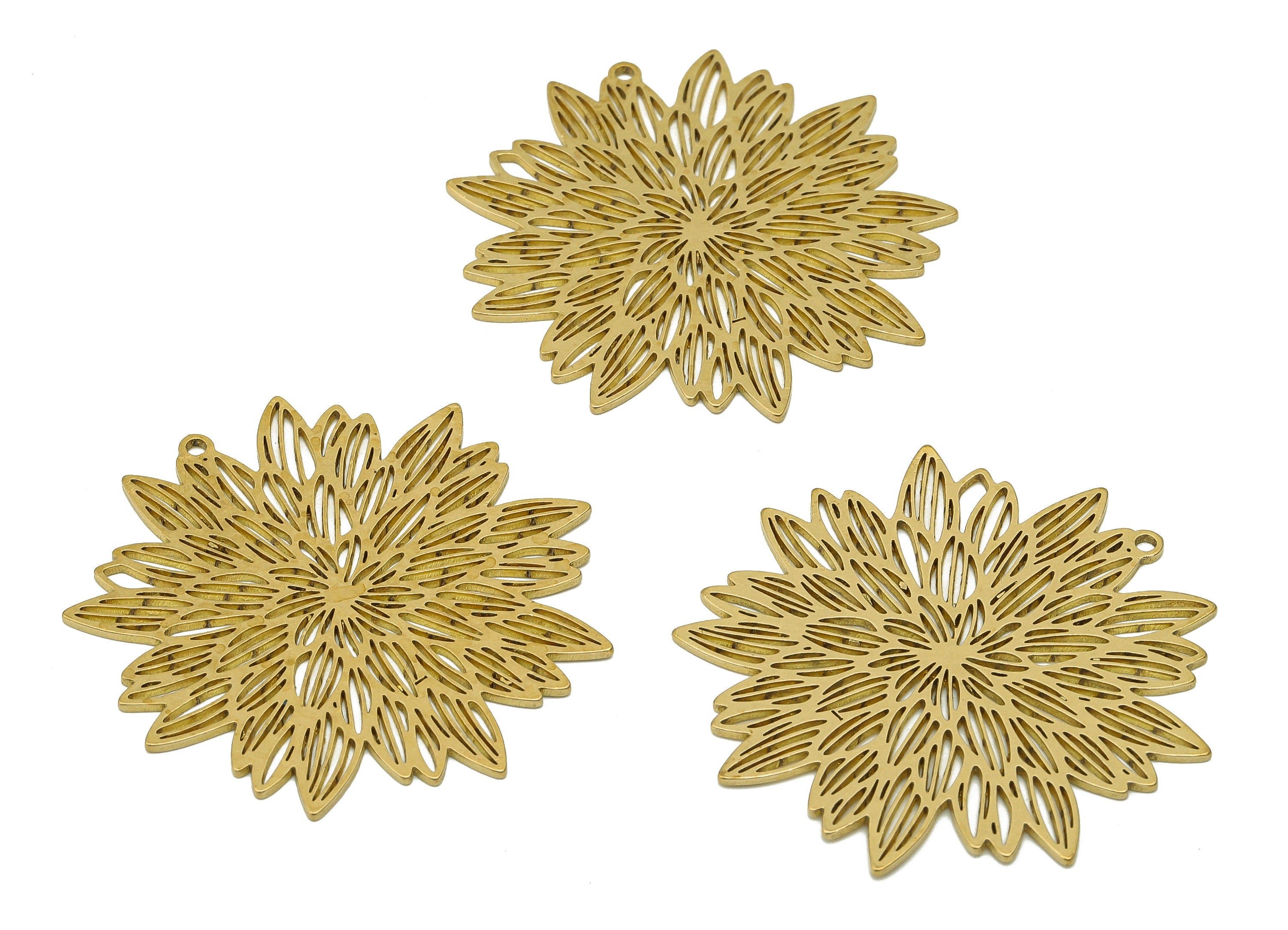 Brass Flower Earring Charms - Raw Brass Flower Earring - Flower Pendant With Loop - Botanical Charm For Necklace - 41.7x41.2x0.9mm - PPA6832 - DOMEDBAZAAR