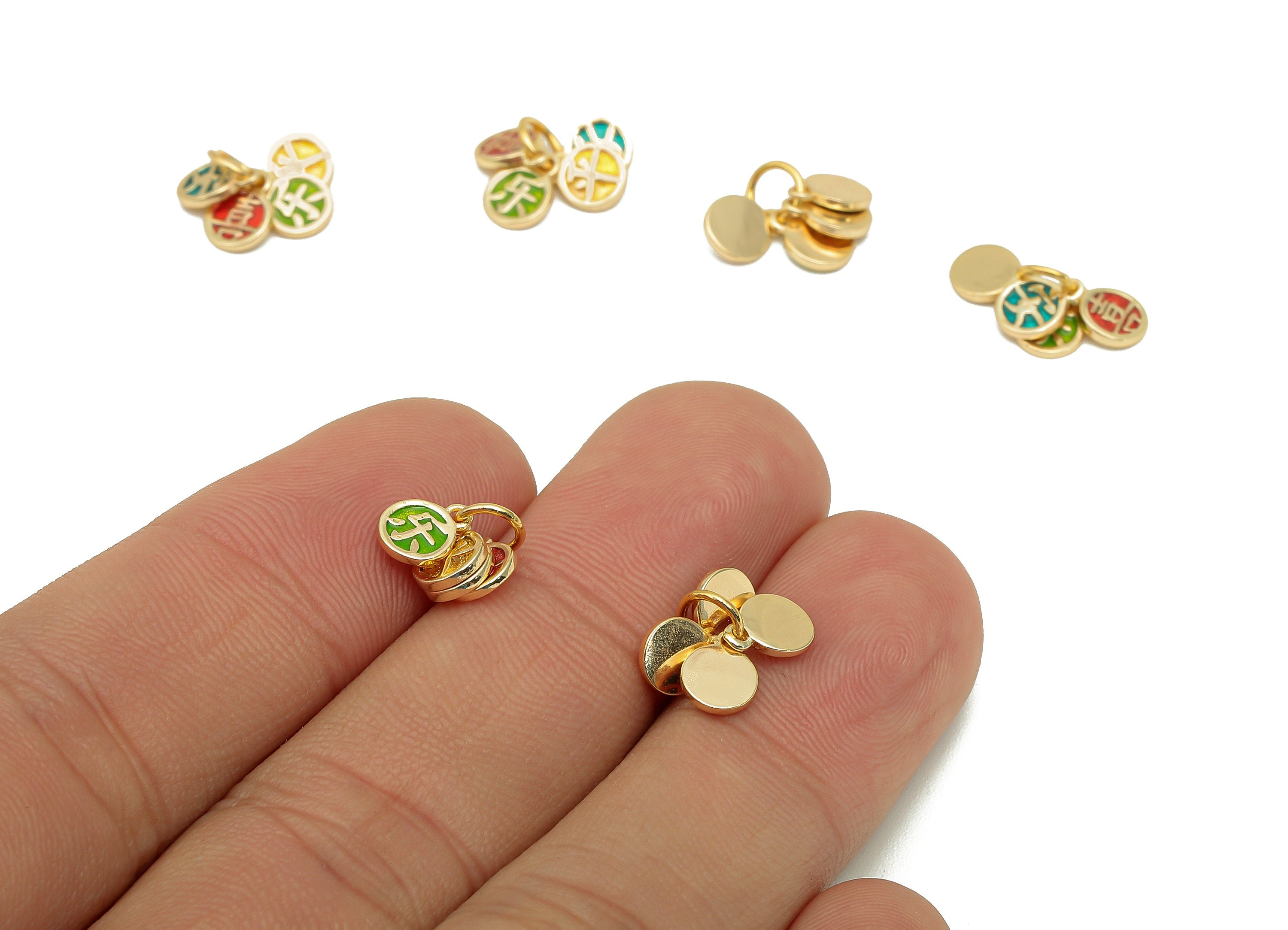 Brass Mini Round Earring Charm - Enamel Mini Circle For Bracelet - Word Necklace Pendant - 18K Real Gold Plating - 10.2x3.7x0.7mm - RGP5738 - DOMEDBAZAAR