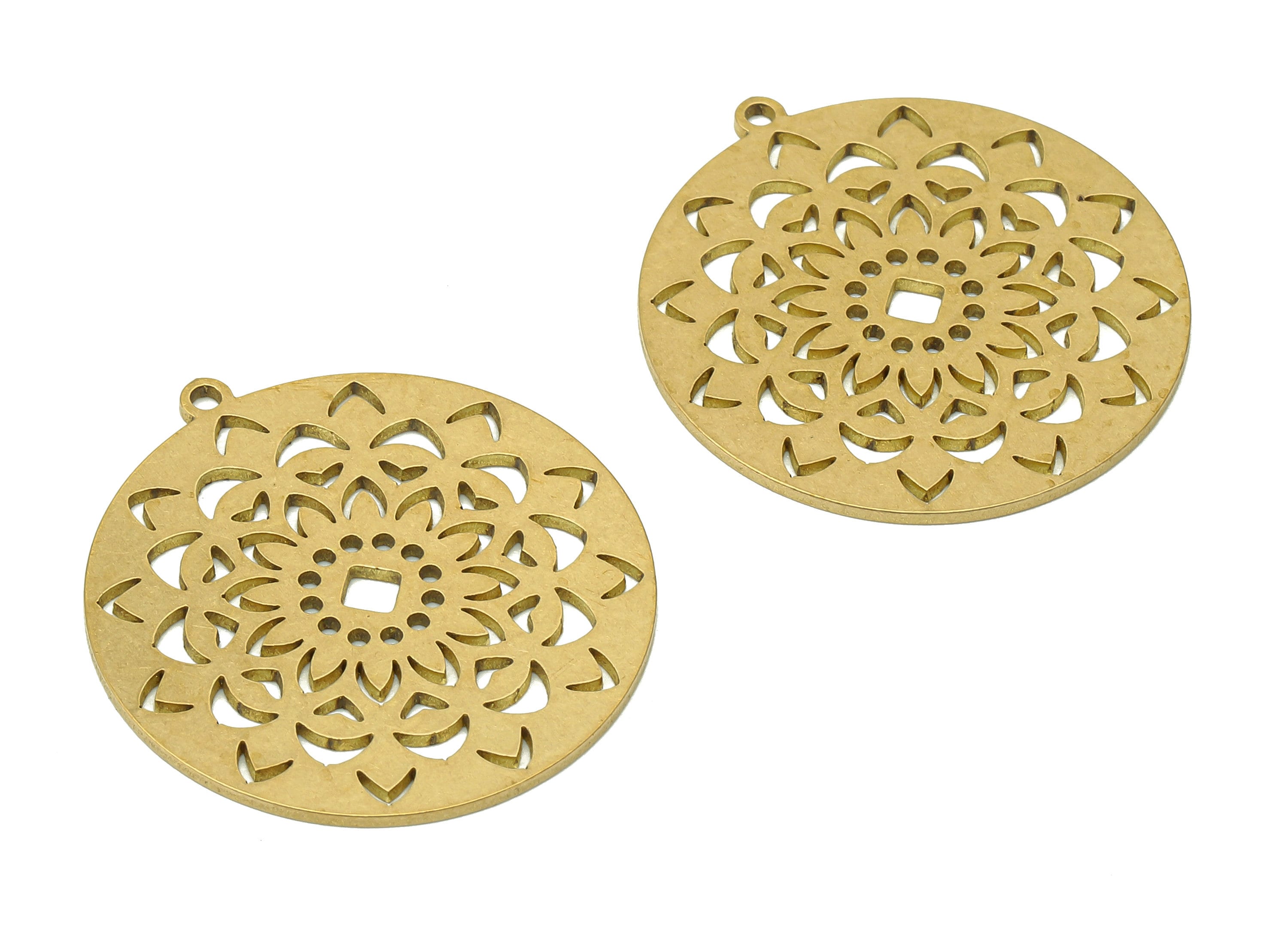 Brass Round Flower Earring Charms - Raw Brass Flower Cutout Earring - Circle Pendant With Loop - For Necklace - 32x29.6x0.9mm - PPA6845 - DOMEDBAZAAR