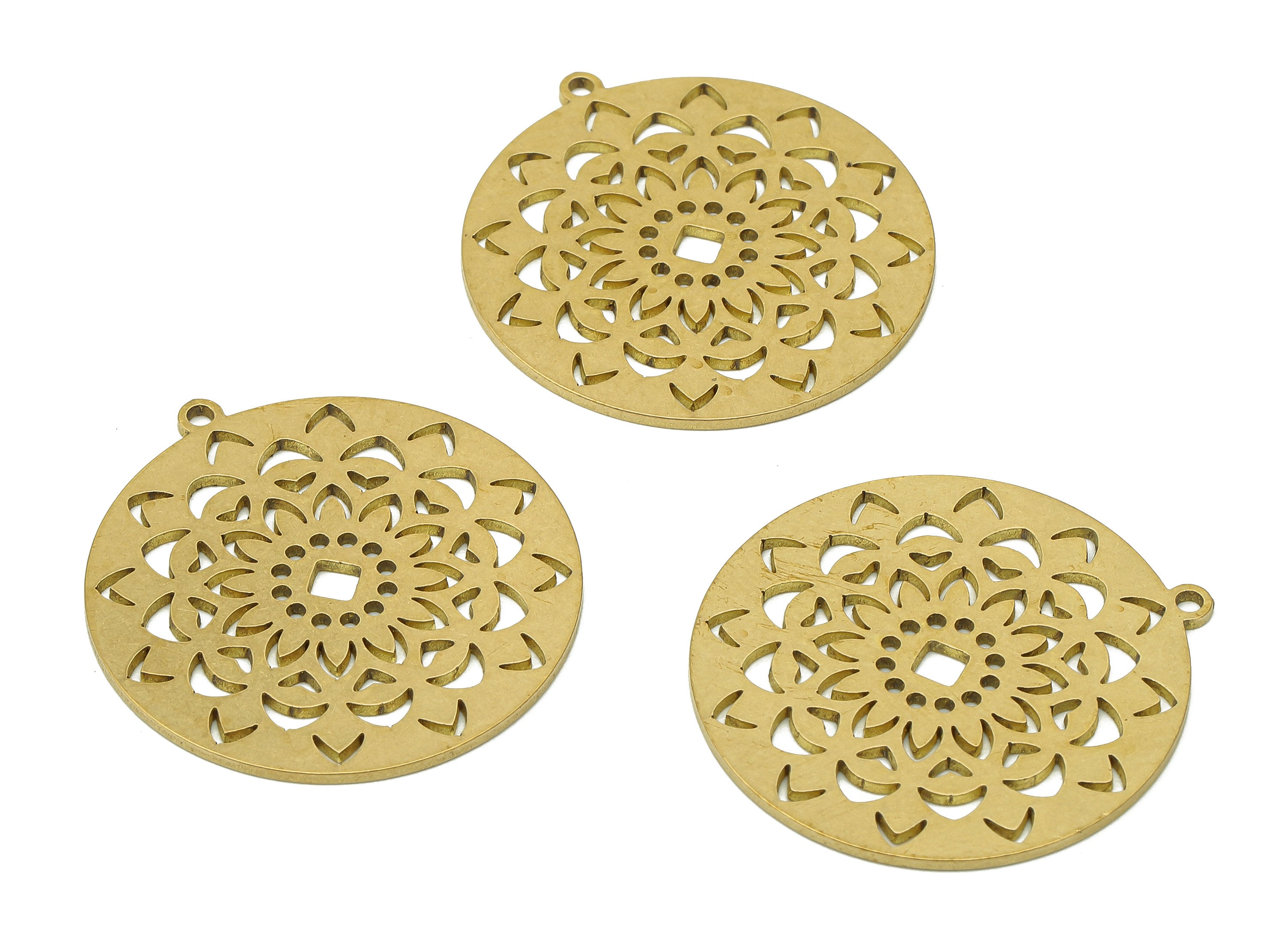 Brass Round Flower Earring Charms - Raw Brass Flower Cutout Earring - Circle Pendant With Loop - For Necklace - 32x29.6x0.9mm - PPA6845 - DOMEDBAZAAR