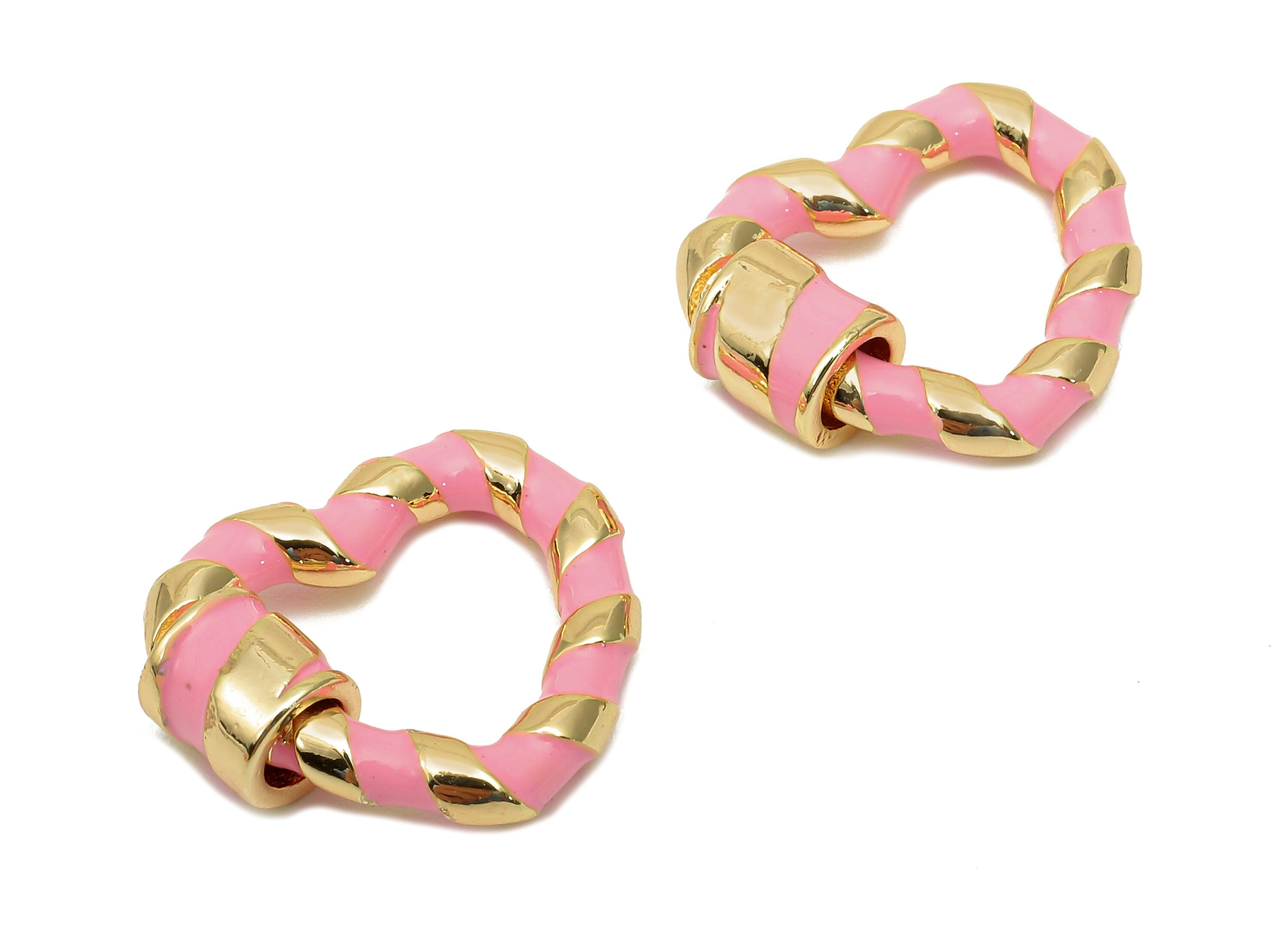 Brass Enamel Heart Screw Clasp - Pink Twisted Turnbuckle Lock - Heart Buckle Carabiner - 18K Real Gold Plating - 18.9x16.5x3.1mm - RGP5749 - DOMEDBAZAAR