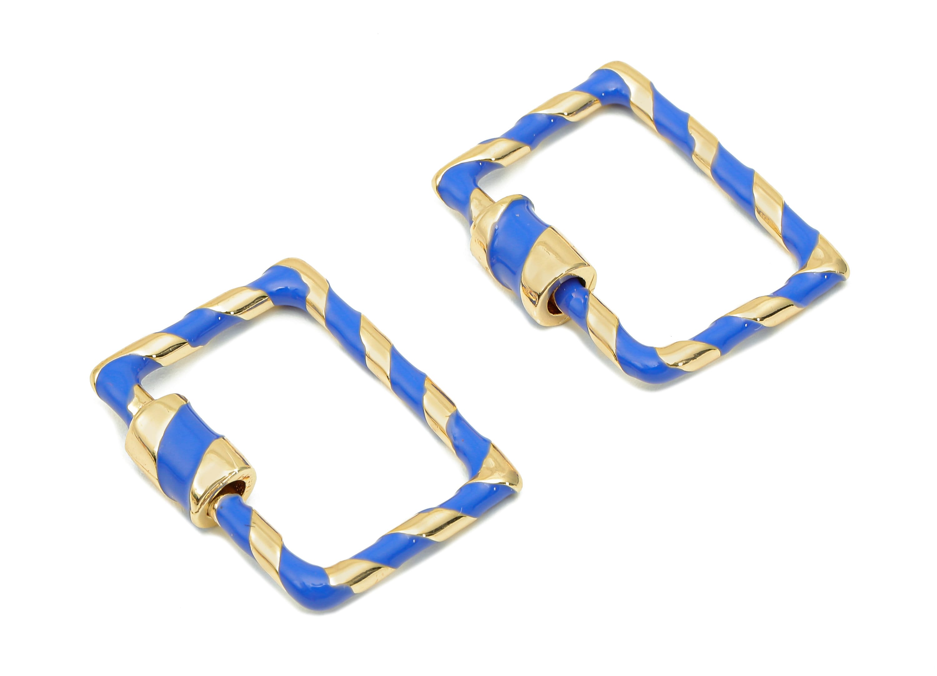 Brass Enamel Rectangle Screw Clasp - Navy Twisted Turnbuckle Lock - Buckle Carabiner - 18K Real Gold Plating - 25x19.4x2.3mm - RGP5750 - DOMEDBAZAAR