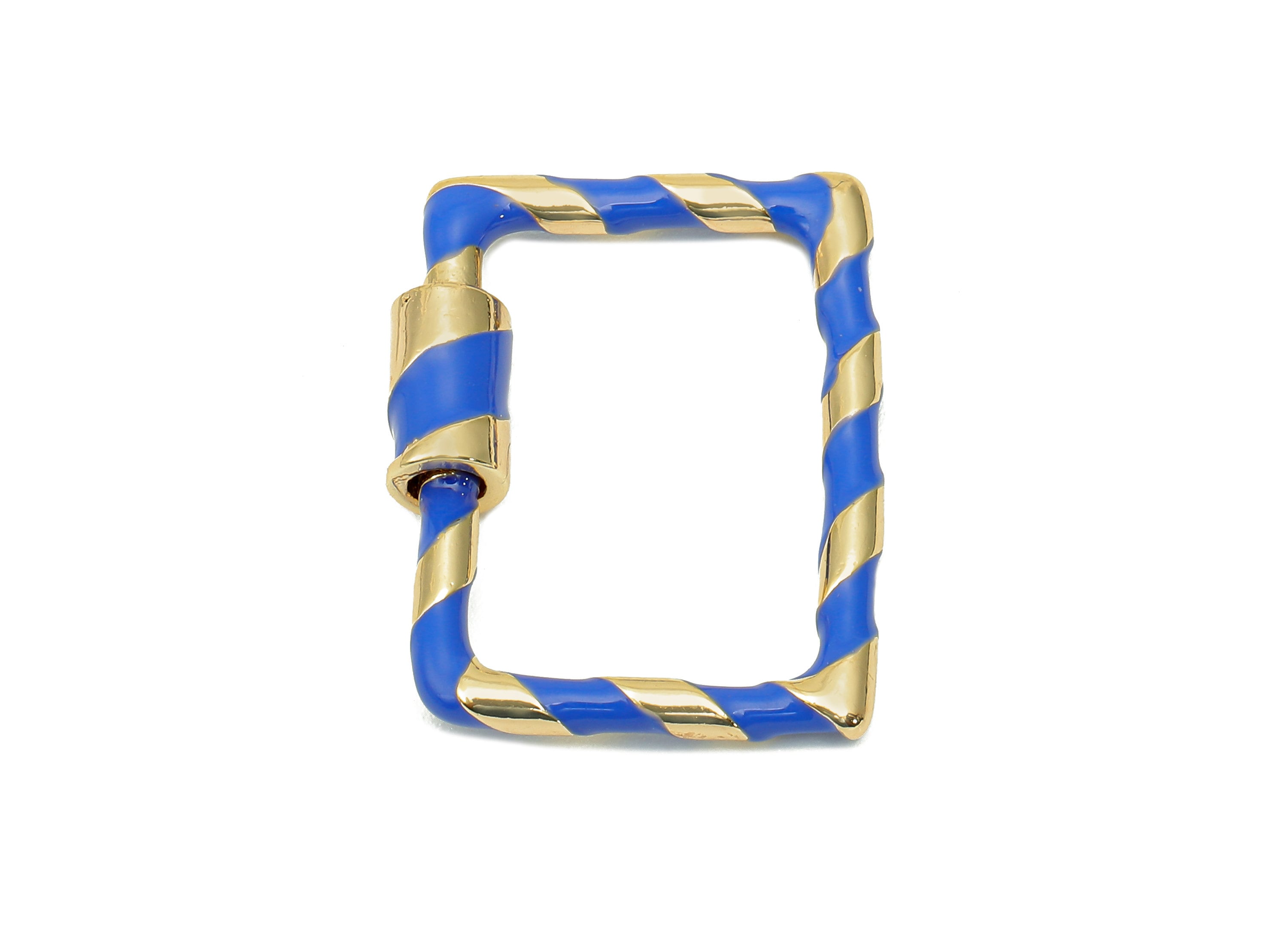 Brass Enamel Rectangle Screw Clasp - Navy Twisted Turnbuckle Lock - Buckle Carabiner - 18K Real Gold Plating - 25x19.4x2.3mm - RGP5750 - DOMEDBAZAAR