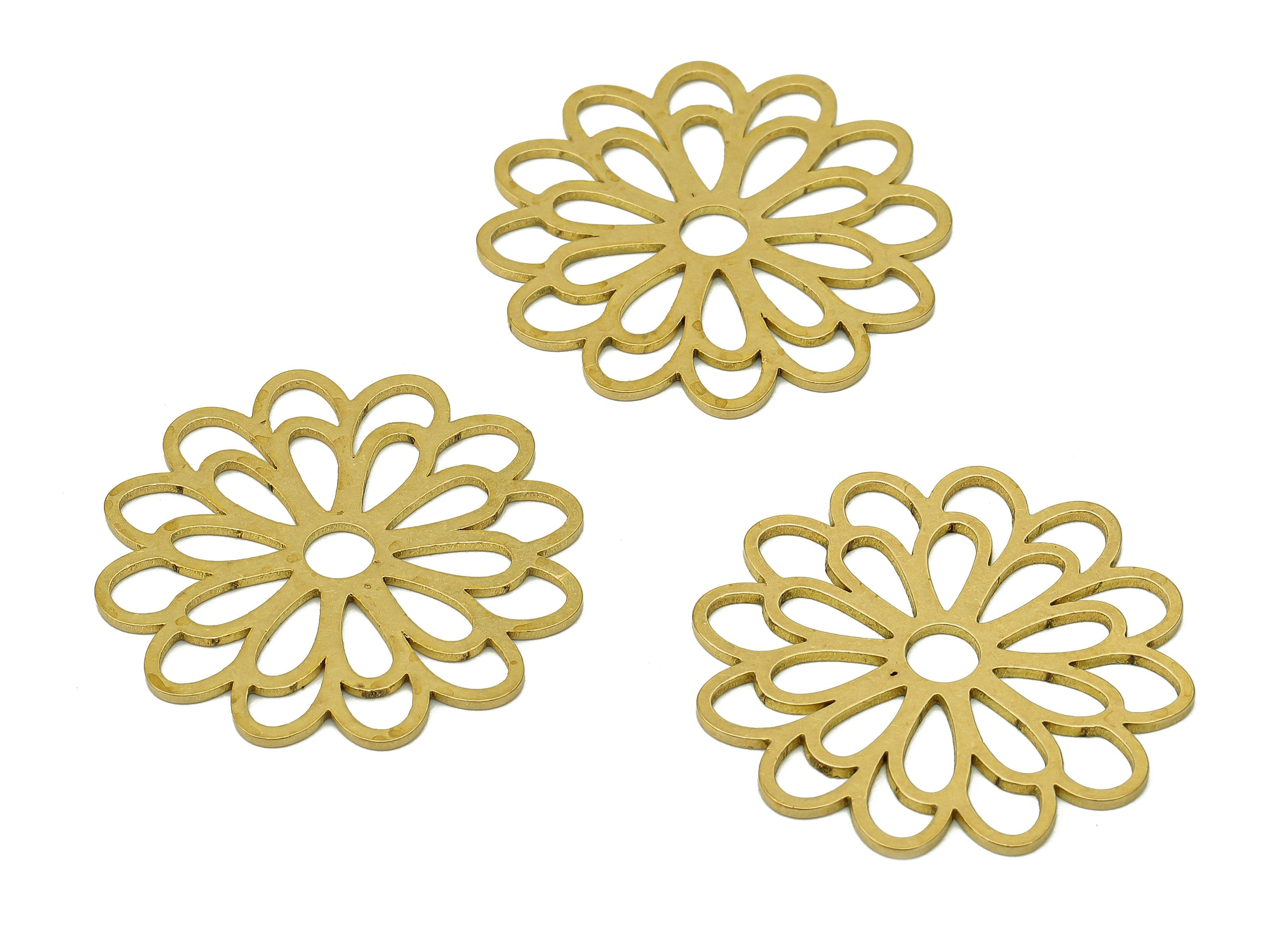 Brass Flower Earring Charms - Raw Brass Hollow Flower Earring - Botanical Pendant - Flower Charm For Necklace - 30.5x30.5x0.9mm - PPA6950 - DOMEDBAZAAR
