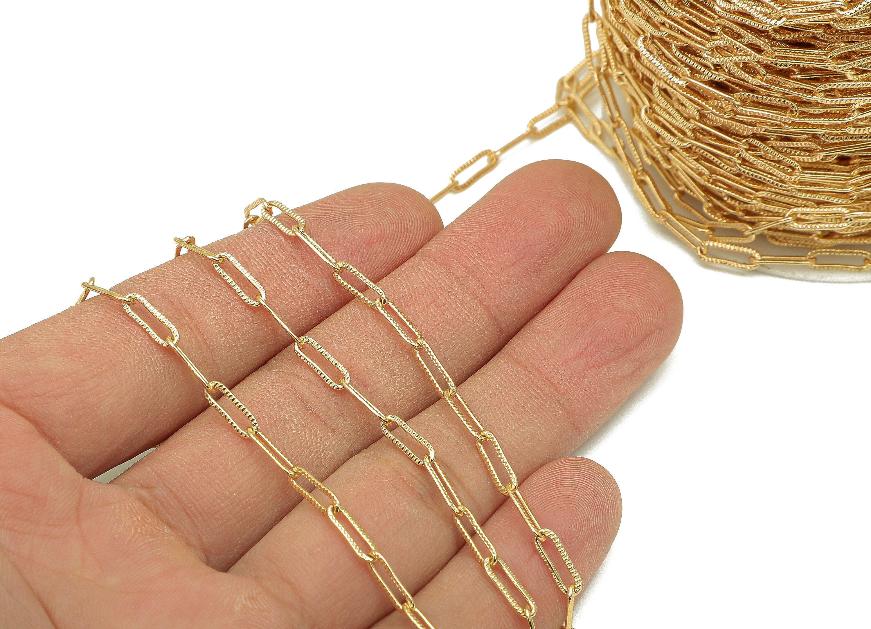 Brass Oval Rectangle Cable Chain - Paper Clip Layering Chain - Textured Oval Chain - 18K Real Gold Plating - 9.2x3.2x0.6mm - RGP4422 - DOMEDBAZAAR