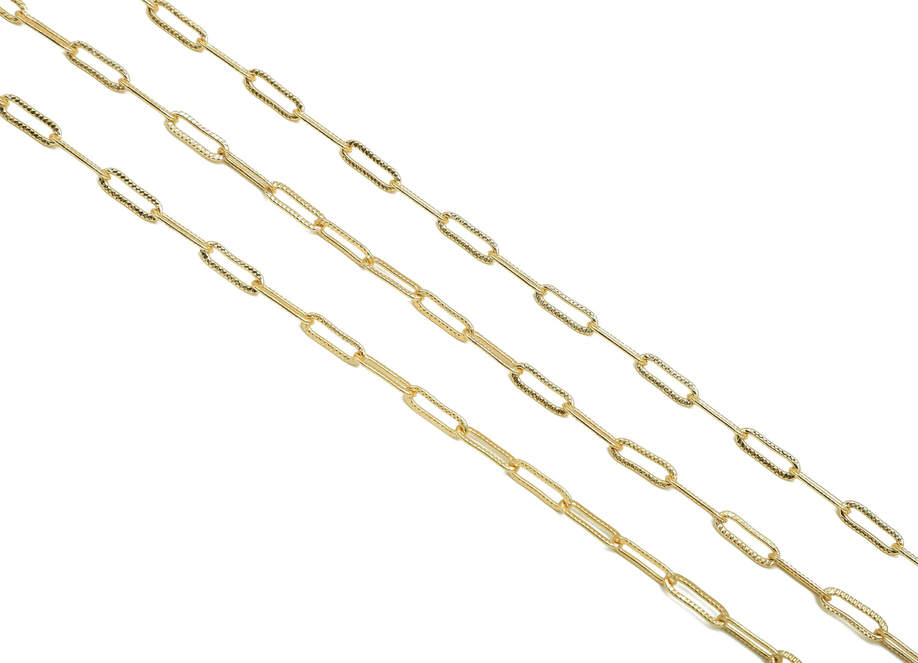 Brass Oval Rectangle Cable Chain - Paper Clip Layering Chain - Textured Oval Chain - 18K Real Gold Plating - 9.2x3.2x0.6mm - RGP4422 - DOMEDBAZAAR