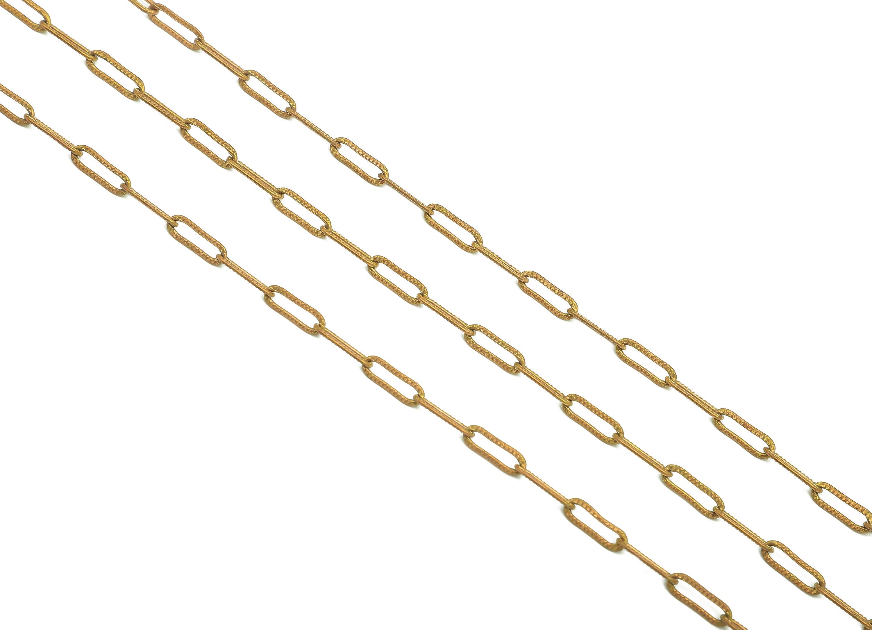 Brass Oval Rectangle Cable Chain - Raw Brass Paper Clip Layering Chain - Soldered Flat Chain - Textured Chain - 9.2x3.2x0.6mm - CC1219 - DOMEDBAZAAR