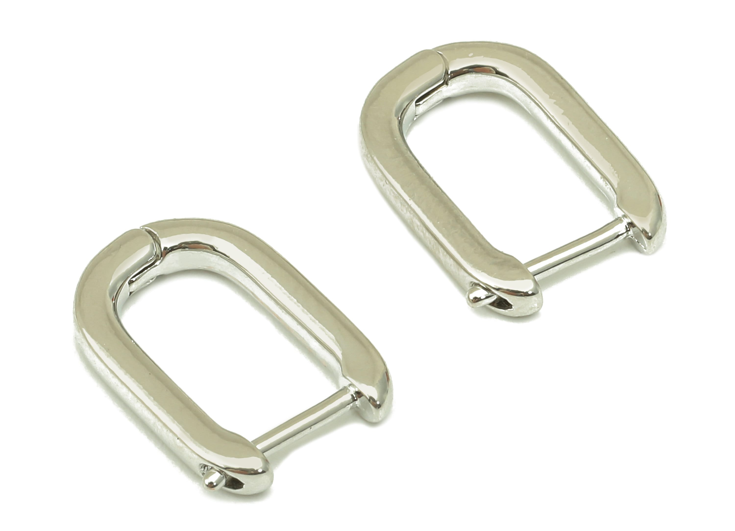 Brass Shell Oval Rectangle Hoop Earrings - Small Huggie Hoop Earrings - 18k Real White Gold Plating - 14.9x10.2x2.12mm - RGP3200S - DOMEDBAZAAR