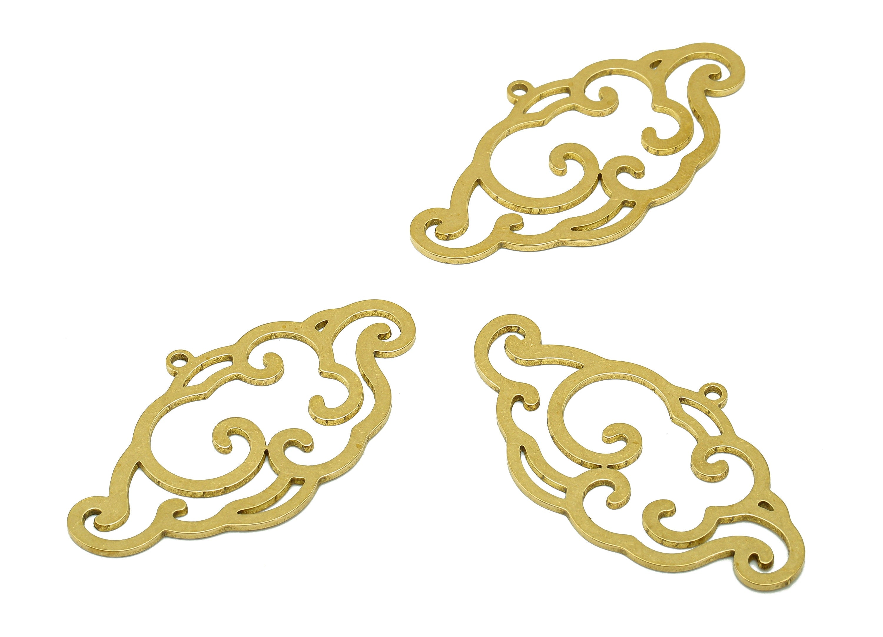 Brass Cloud Earring Charm - Raw Brass Cloud Cutout Earring - The Clouds Pendant With Loop - For Necklace - 41.89x22.33x0.9mm - PPA7045 - DOMEDBAZAAR