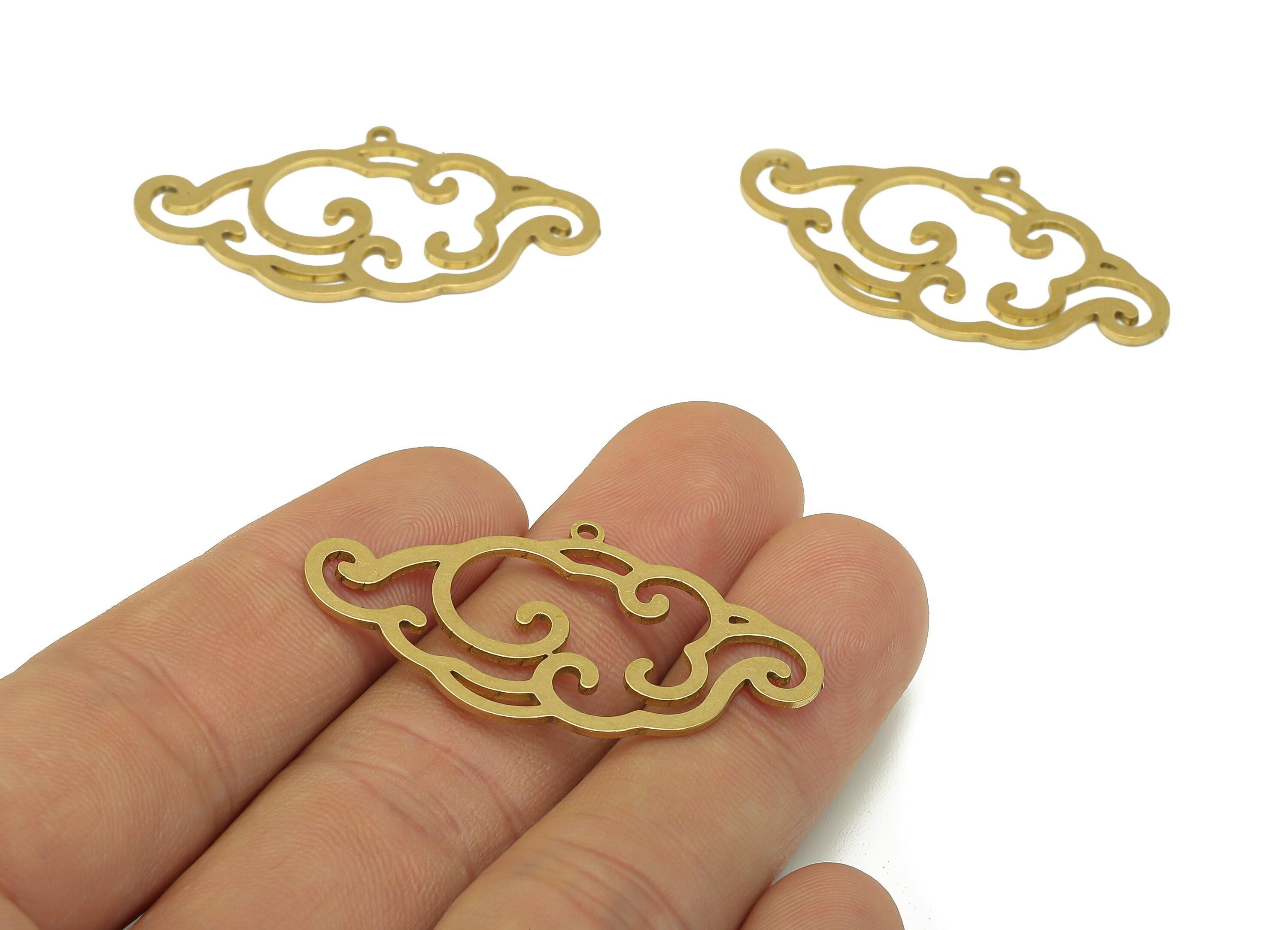 Brass Cloud Earring Charm - Raw Brass Cloud Cutout Earring - The Clouds Pendant With Loop - For Necklace - 41.89x22.33x0.9mm - PPA7045 - DOMEDBAZAAR