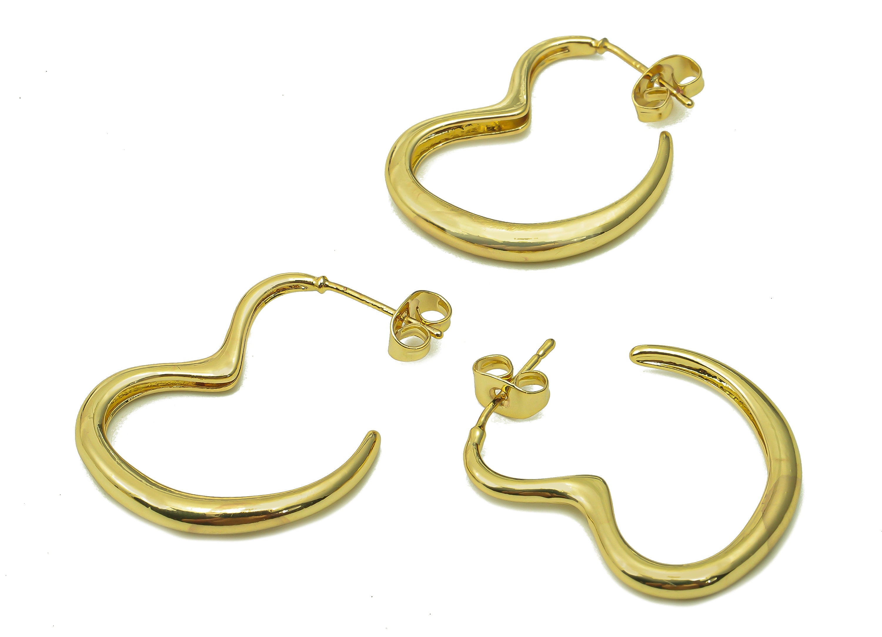 Brass Open Heart Earring Post - Heart Hoop Stud Earring - Earring Stud - 925 Silver Stud - 18K Real Gold Plating - 27.3x21.1x3.4mm - RGP5435 - DOMEDBAZAAR