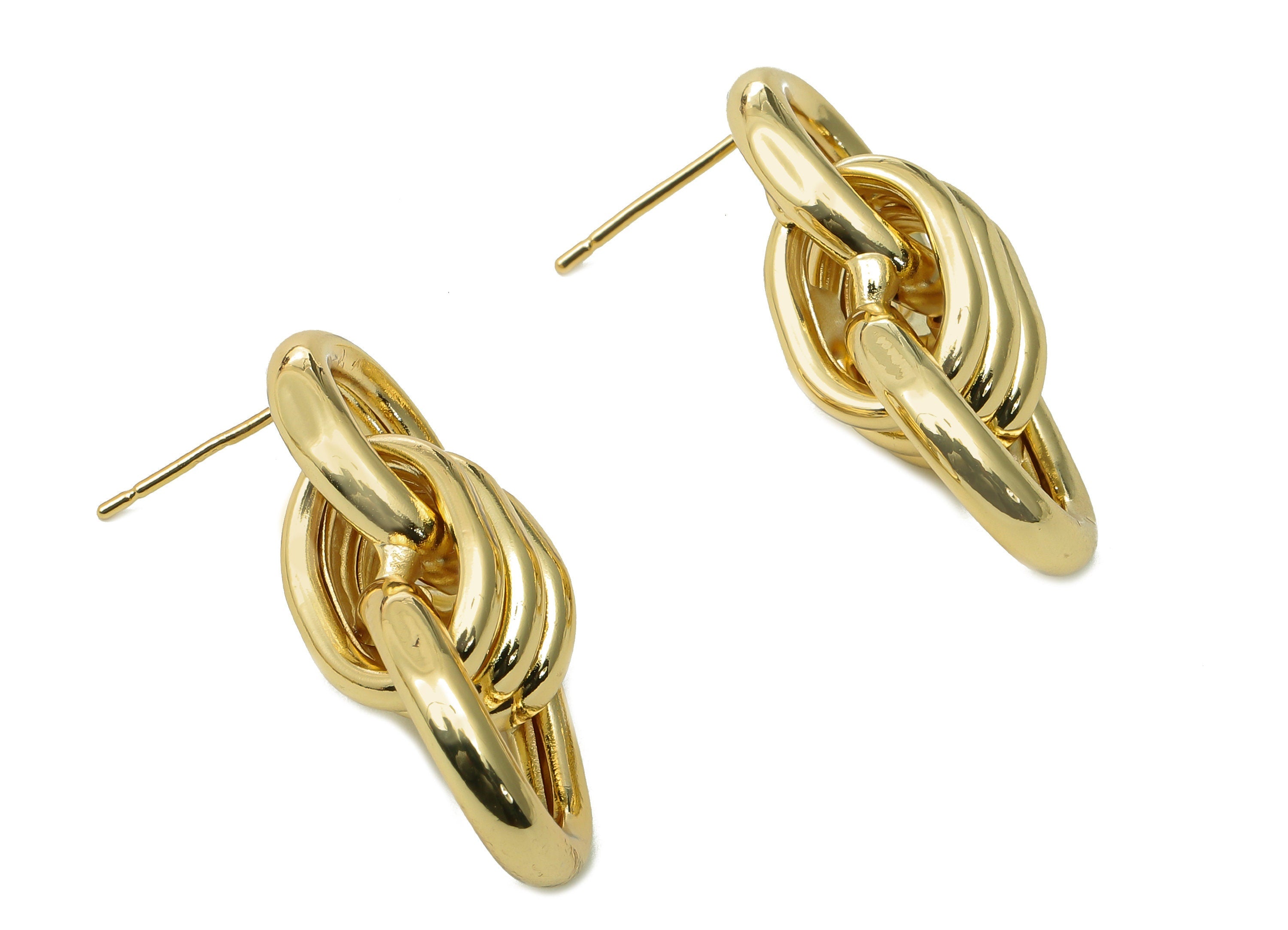 Brass Oval 8 Link Earring Post - Thick Infinity Stud Earring - 925 Silver Stud - 18K Real Gold Plating - 31.6x14.5x10.3mm -RGP5437 - DOMEDBAZAAR