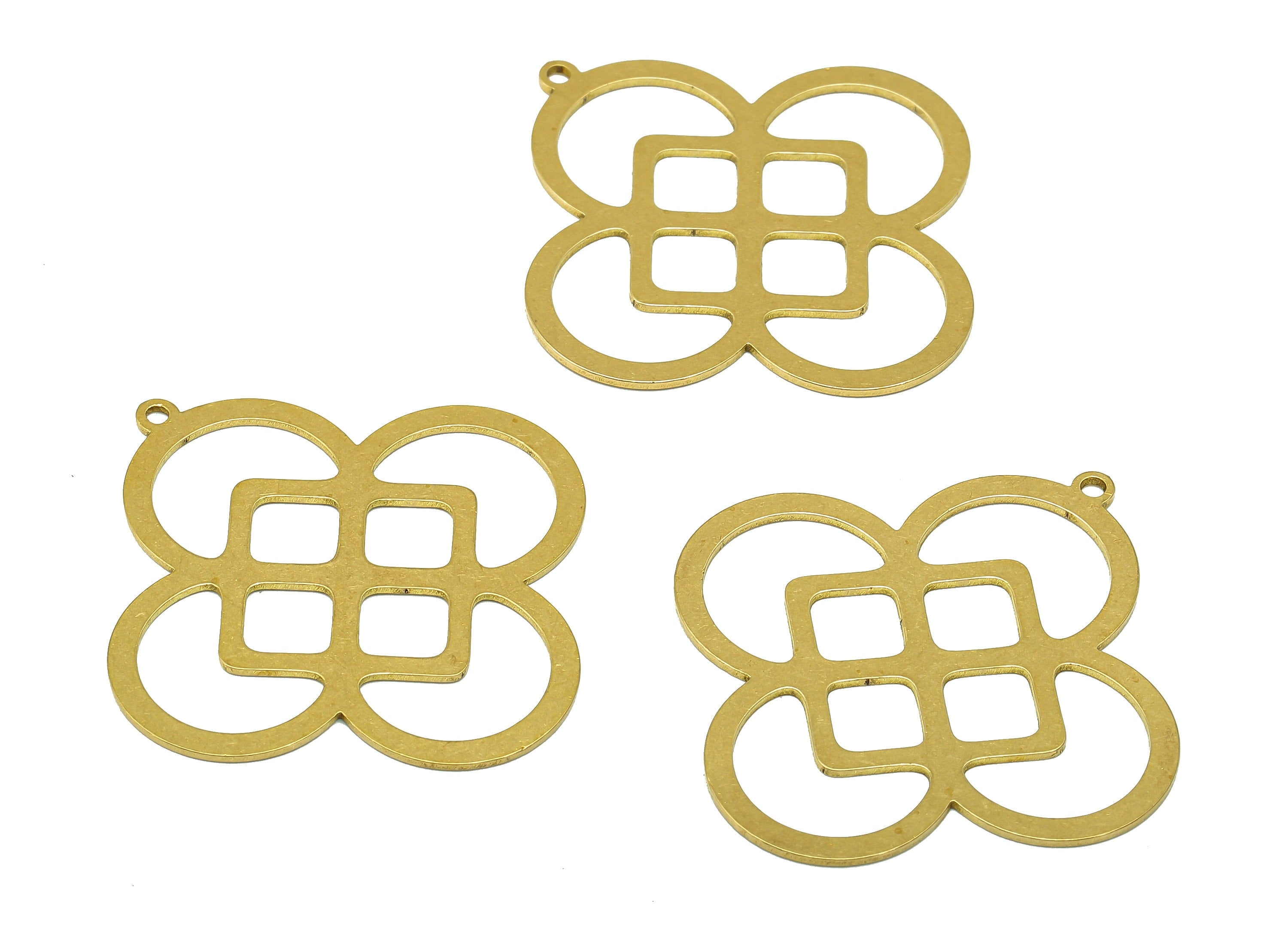 Brass Flower Earring Charms - Raw Brass Hollow Rhombic Earring - Diamond Pendant With Loop - For Necklace - 37.88x35.51x0.65mm - PPA7107 - DOMEDBAZAAR