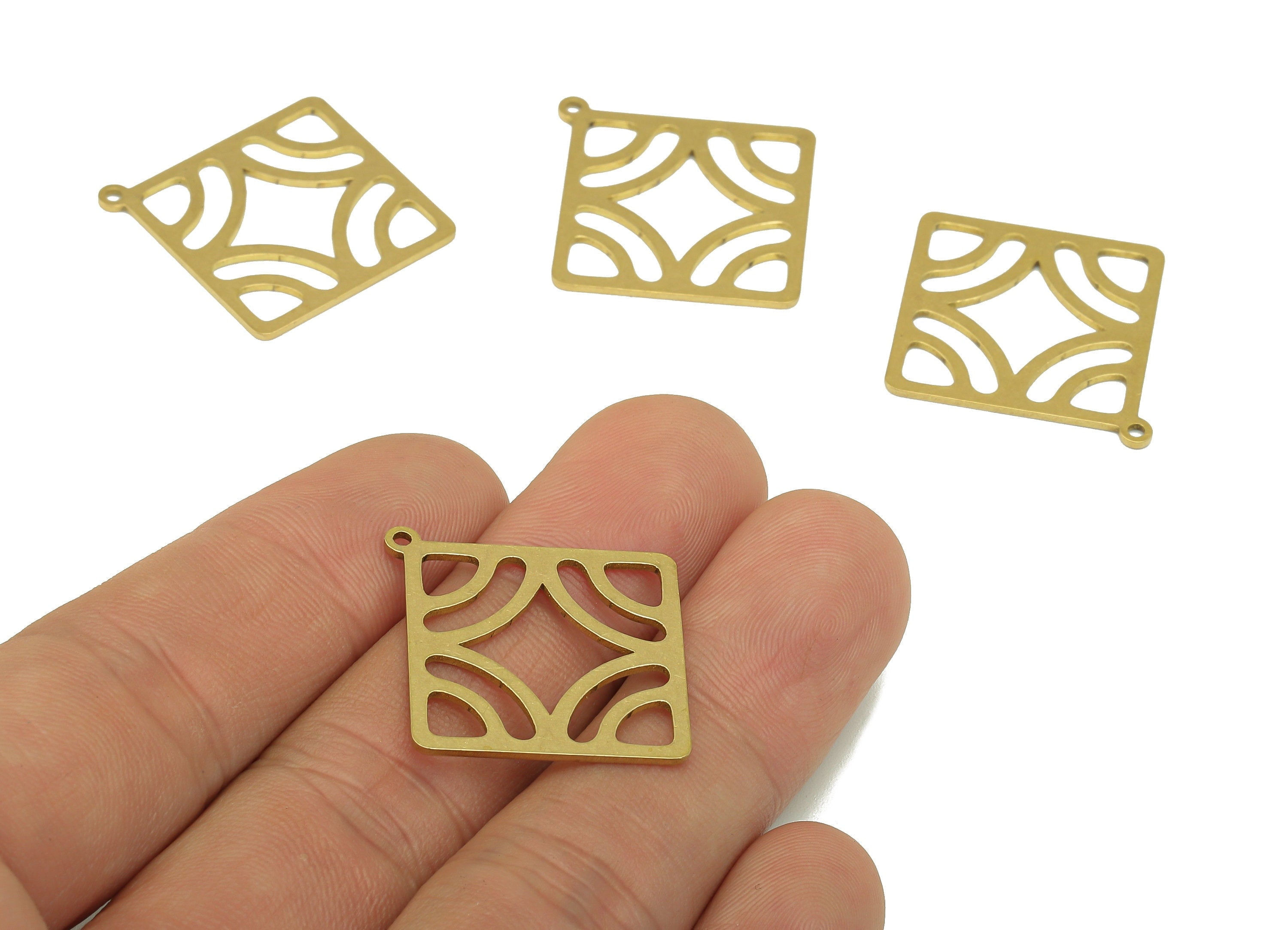 Brass Square Earring Charm - Raw Brass Cutout Triangles Square Earring - Diamond Pendant With Loop - For Necklace - 32x29.5x0.9mm - PPA7142 - DOMEDBAZAAR