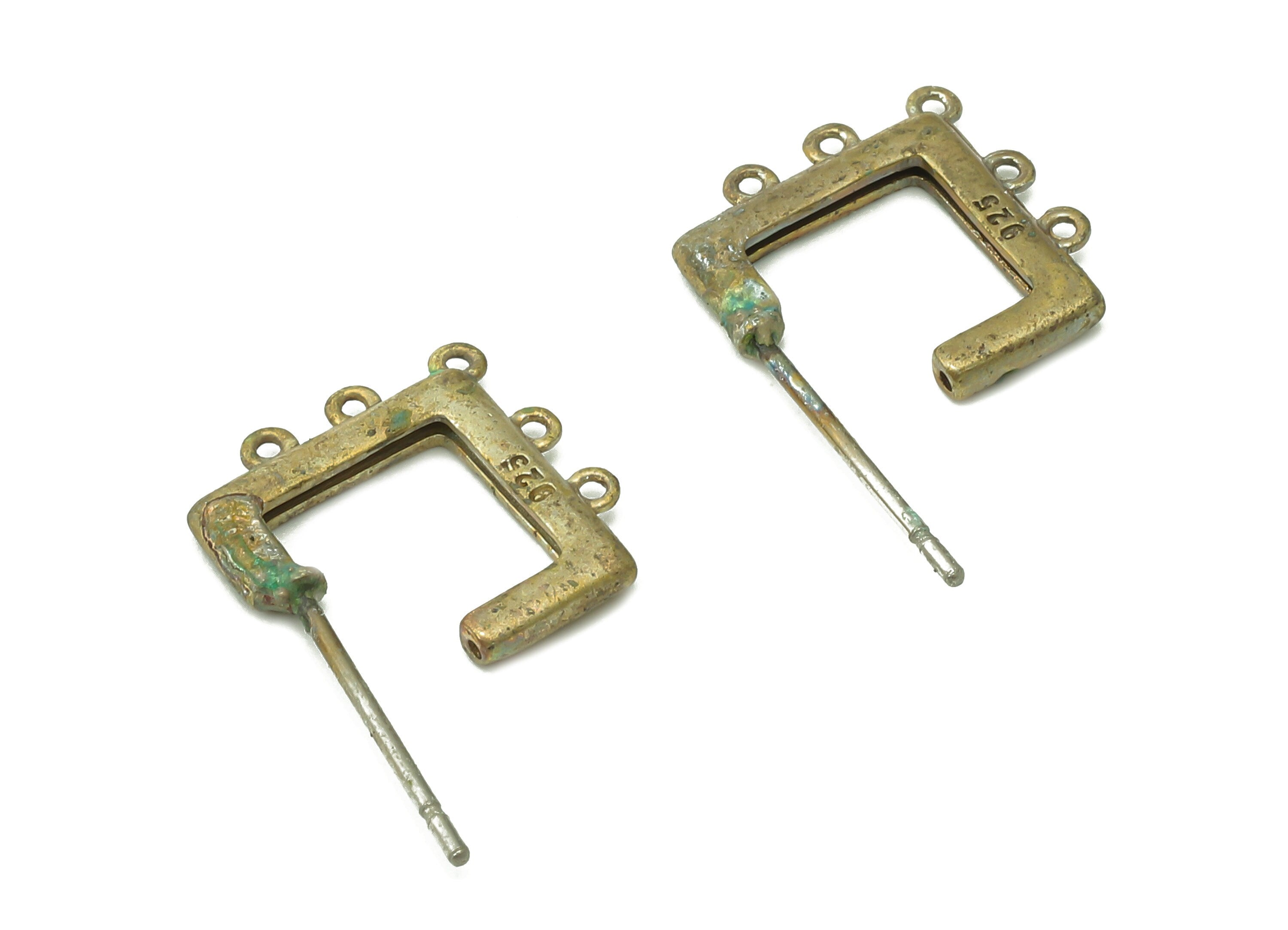 Brass Open Square Stud Earring - Raw Brass Hoop Earring Stud - Earring Post With 5 Loops  - 316 Stainless Steel - 14.2x12x1.6mm - PP7615A - DOMEDBAZAAR