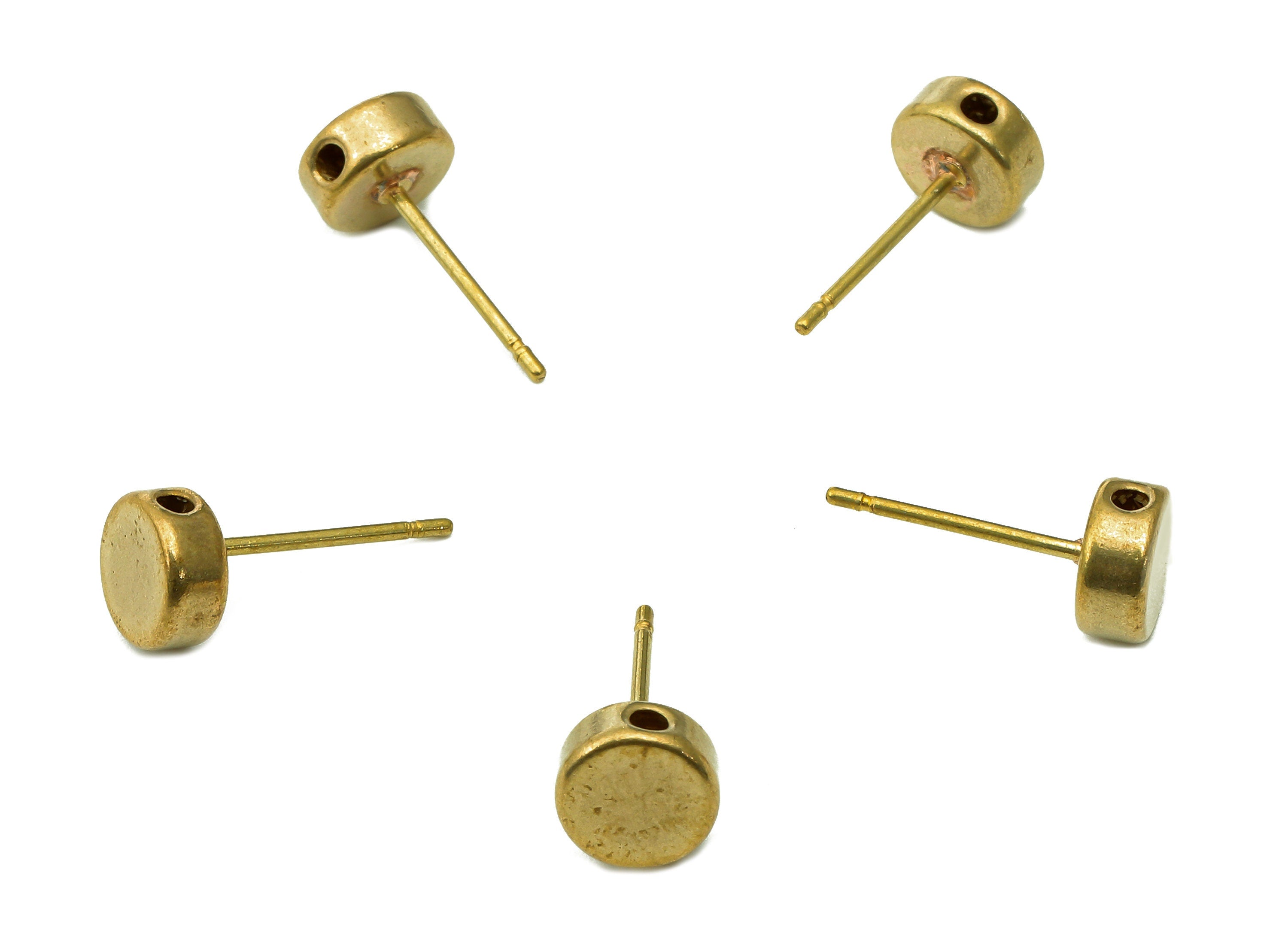 Brass Mini Thick Round Earring Posts - Raw Brass Mini Circle Stud Earring - Earring With Hole - 925 Silver Needles - 1.8x15.1x7mm - PP8006 - DOMEDBAZAAR