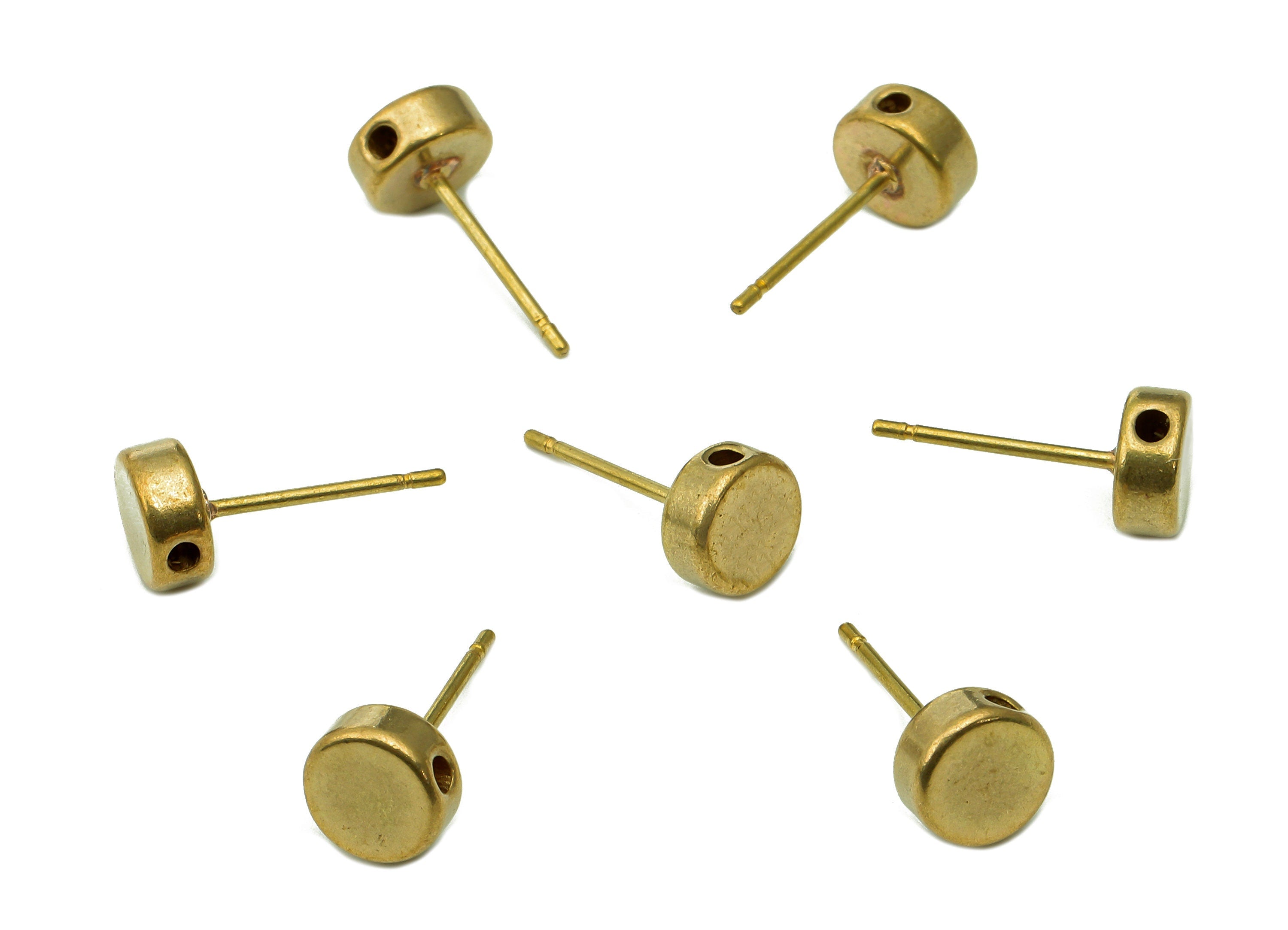 Brass Mini Thick Round Earring Posts - Raw Brass Mini Circle Stud Earring - Earring With Hole - 925 Silver Needles - 1.8x15.1x7mm - PP8006 - DOMEDBAZAAR