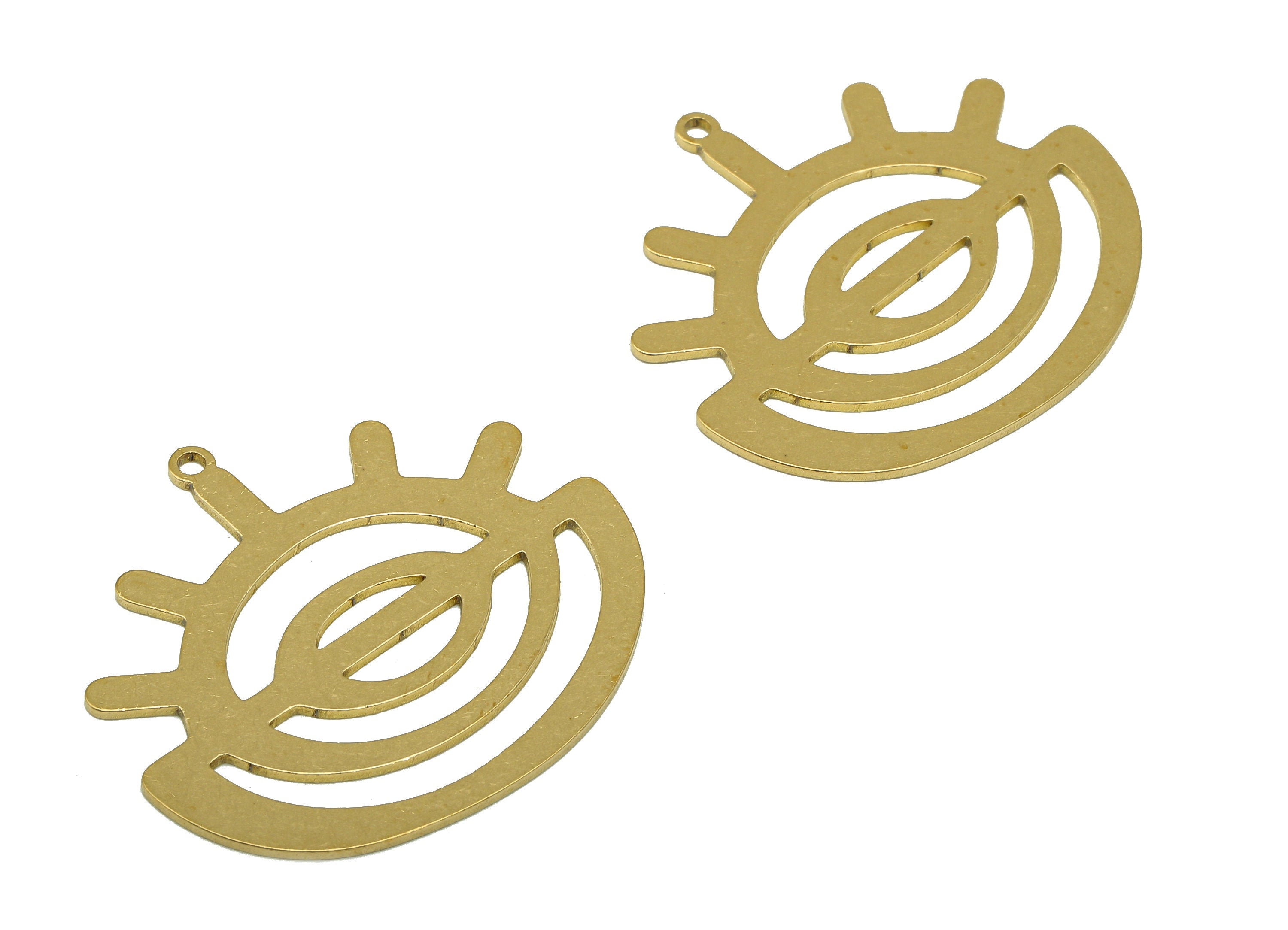 Brass Semicircle Earring Charms - Raw Brass Sunrise Cutout Earring - Sunup Pendant With Loop - For Necklace - 34.64x24.37x0.67mm - PPZ0213 - DOMEDBAZAAR
