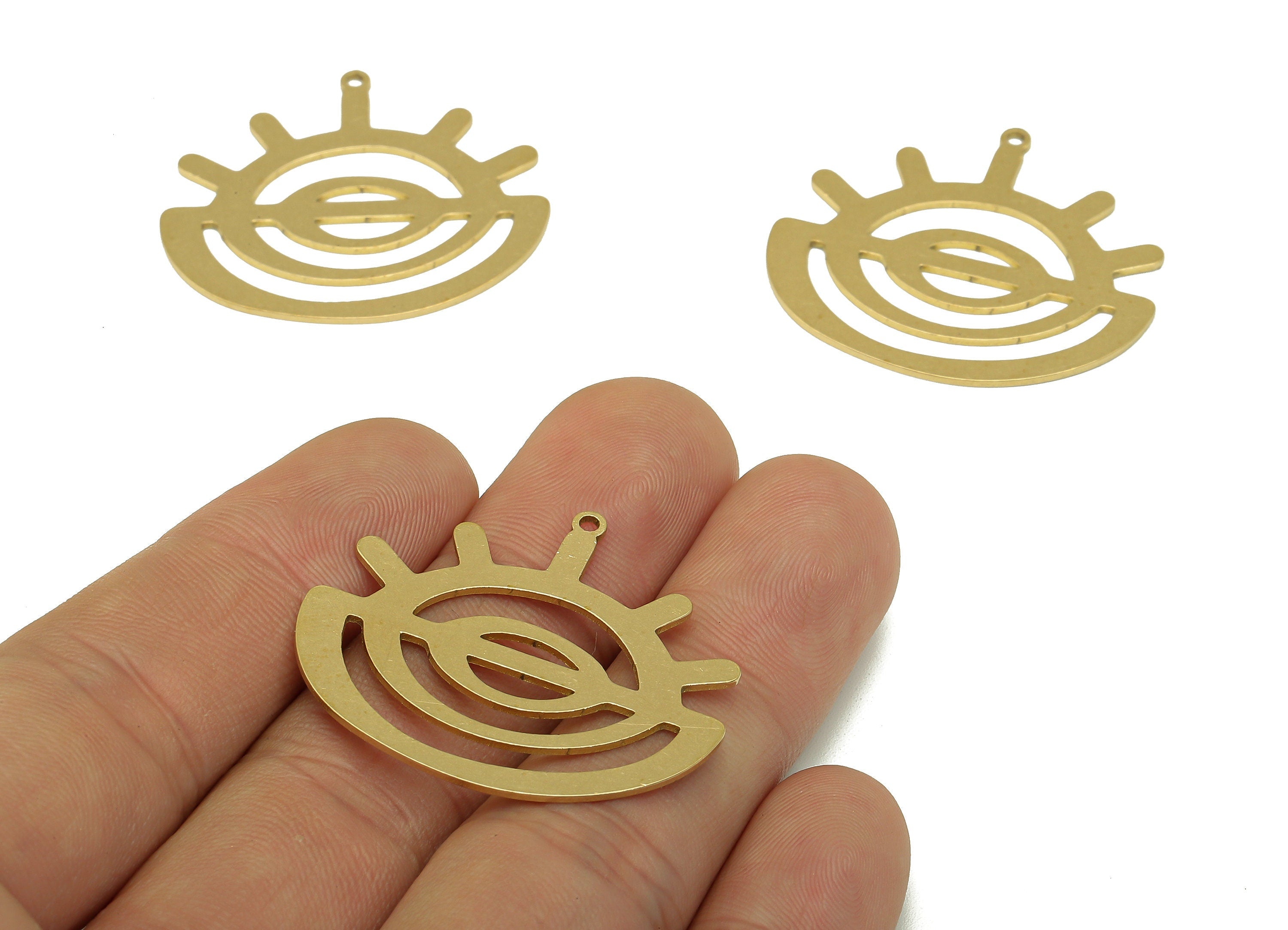 Brass Semicircle Earring Charms - Raw Brass Sunrise Cutout Earring - Sunup Pendant With Loop - For Necklace - 34.64x24.37x0.67mm - PPZ0213 - DOMEDBAZAAR