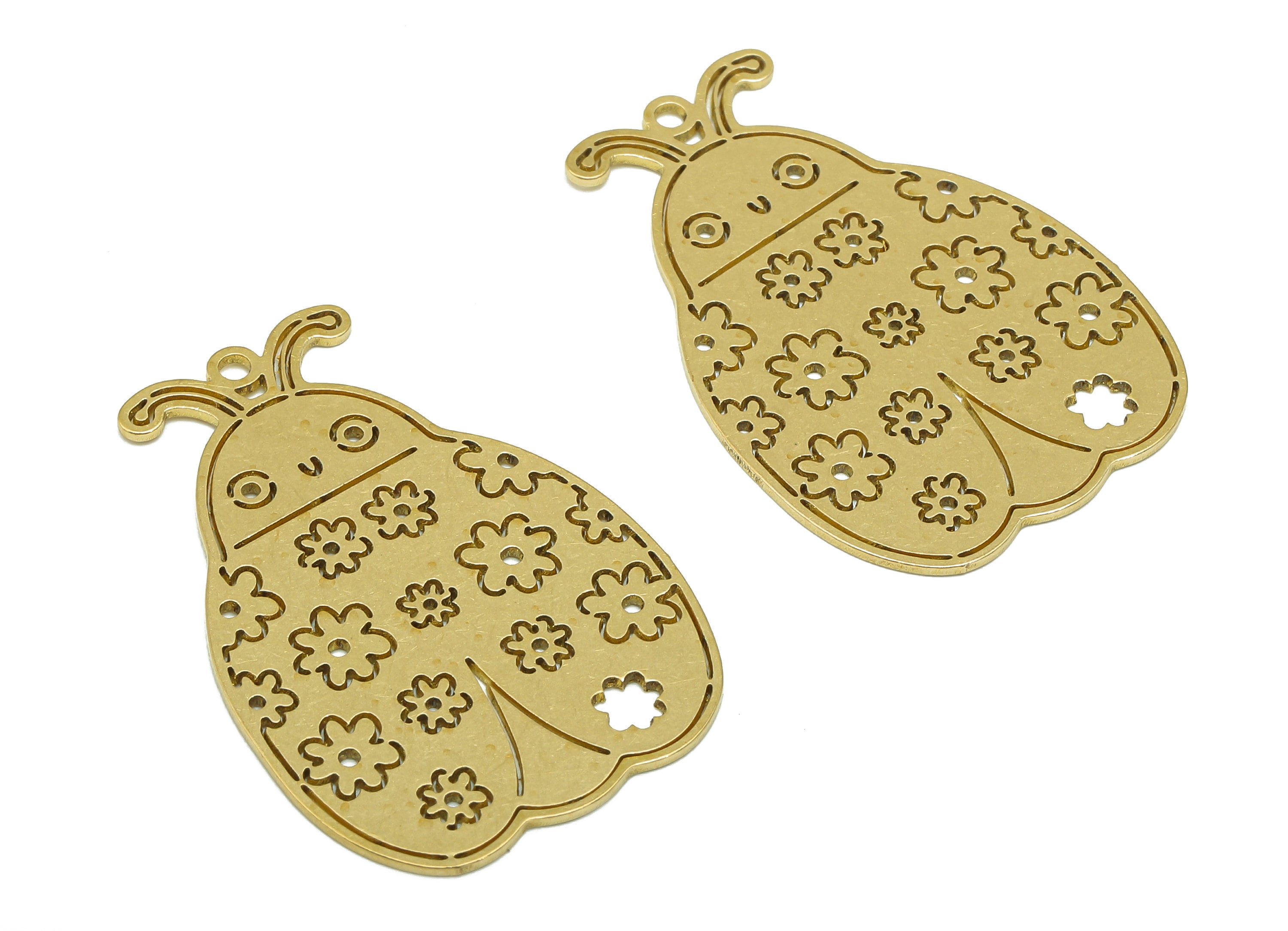 Brass Insect Earring Charms - Raw Brass Cutout Flower Ladybug Earring - Insect Pendant With Loop - For Necklace - 35.6x32.38x0.9mm - PPZ0214 - DOMEDBAZAAR
