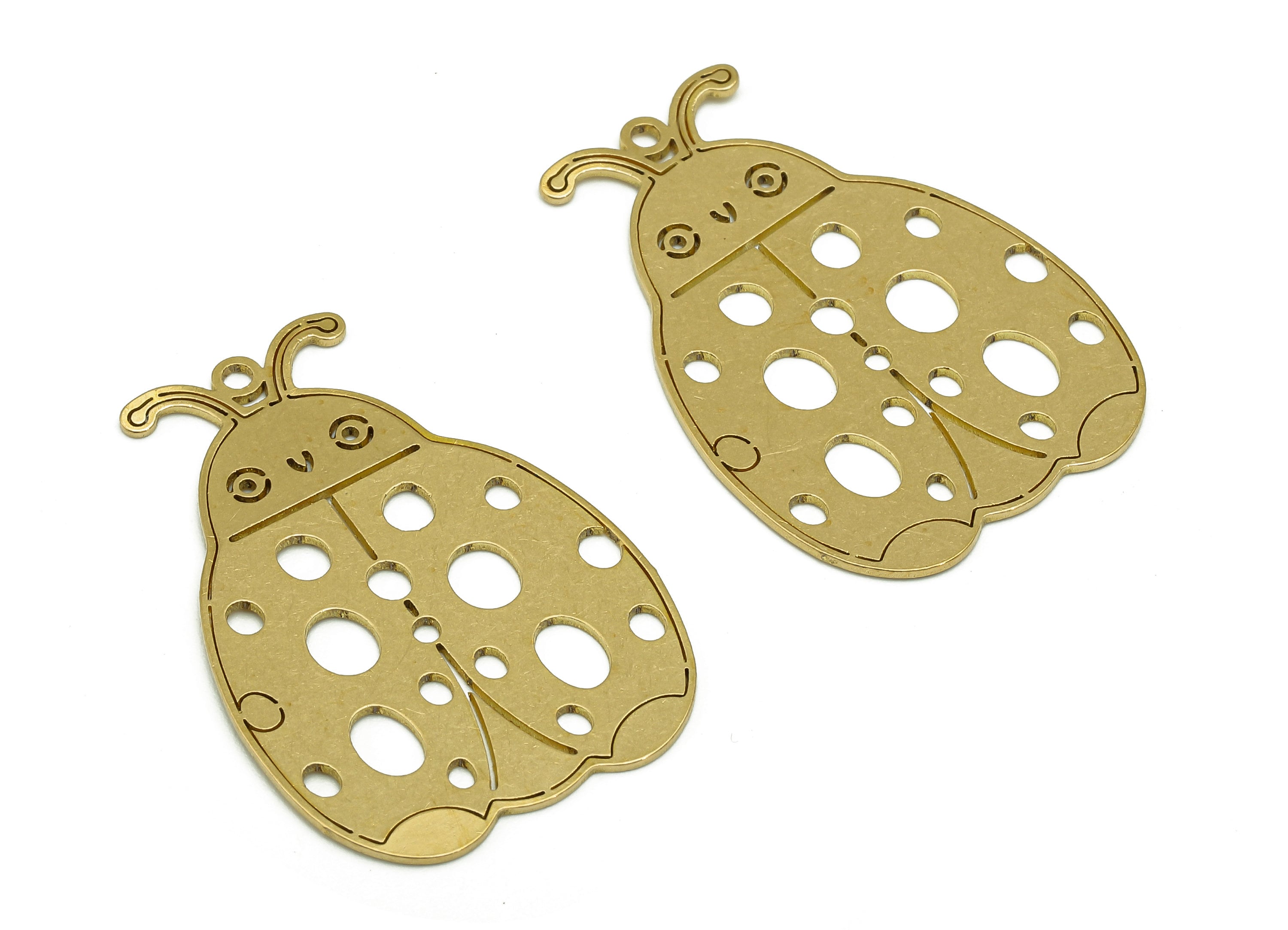 Brass Insect Earring Charms - Raw Brass Cutout Oval Ladybug Earring - Insect Pendant With Loop - For Necklace - 34.81x24.3x0.71mm - PPZ0215 - DOMEDBAZAAR