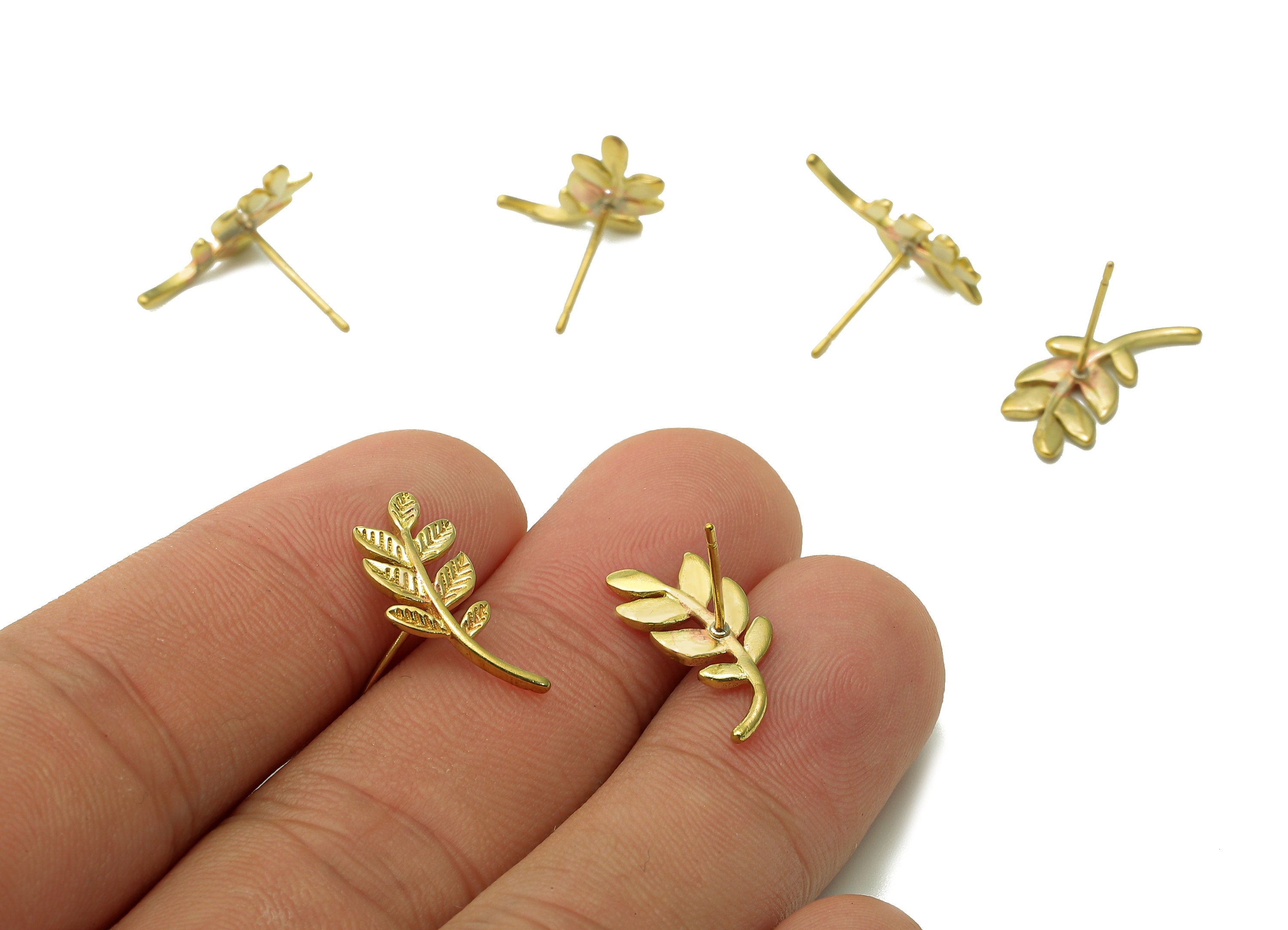 Brass Leaf Earring Posts - Raw Brass Leaves Stud Earring - Brass Stud - Earring Findings - 19x8.3x1.3mm - PP8051 - DOMEDBAZAAR