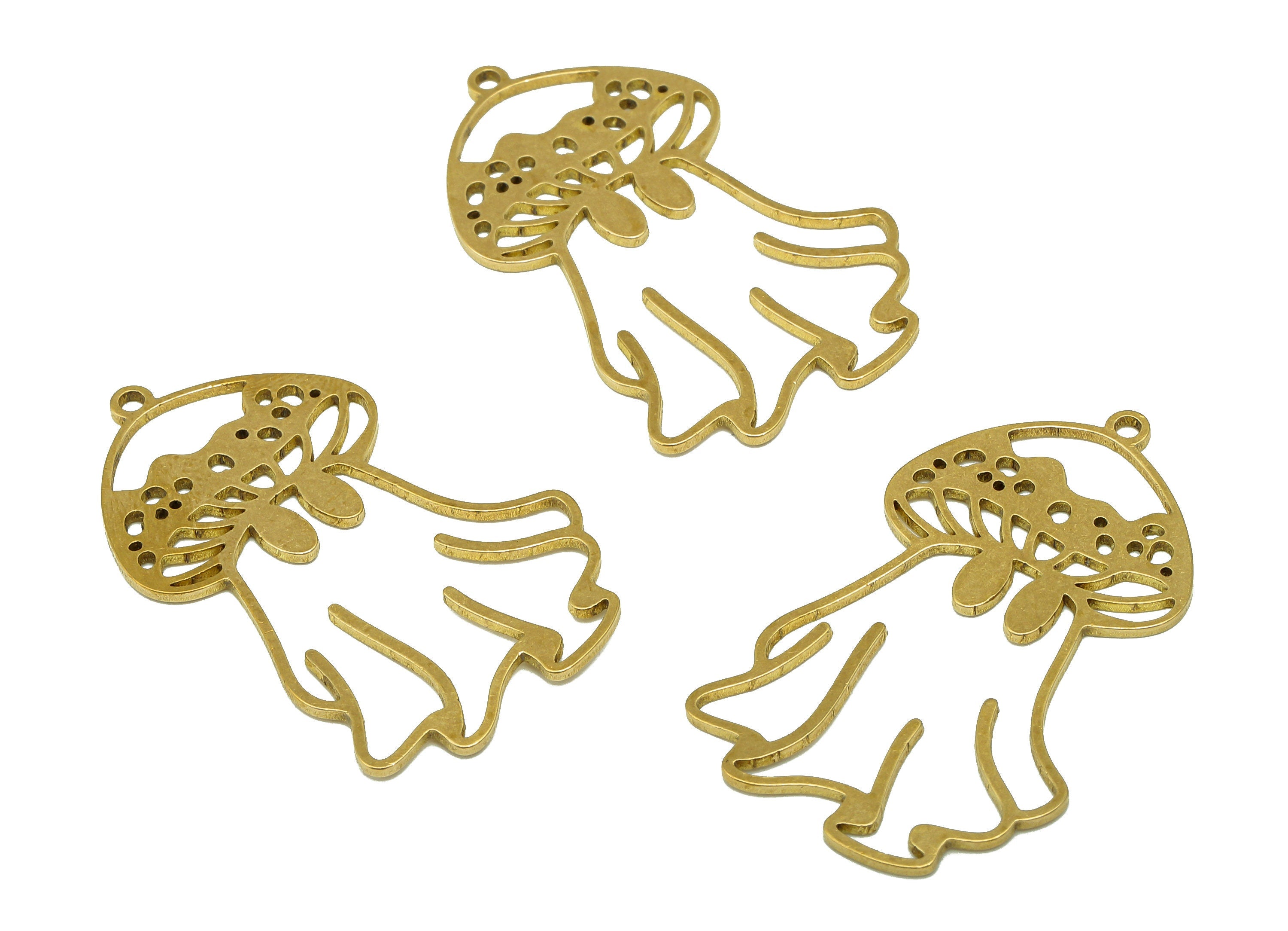 Brass Mushroom Earring Charms - Raw Brass Botanical Earring - Ghost Pendant With Loop - Charm For Necklace - 37.86x23x0.88mm - PPZ0227 - DOMEDBAZAAR