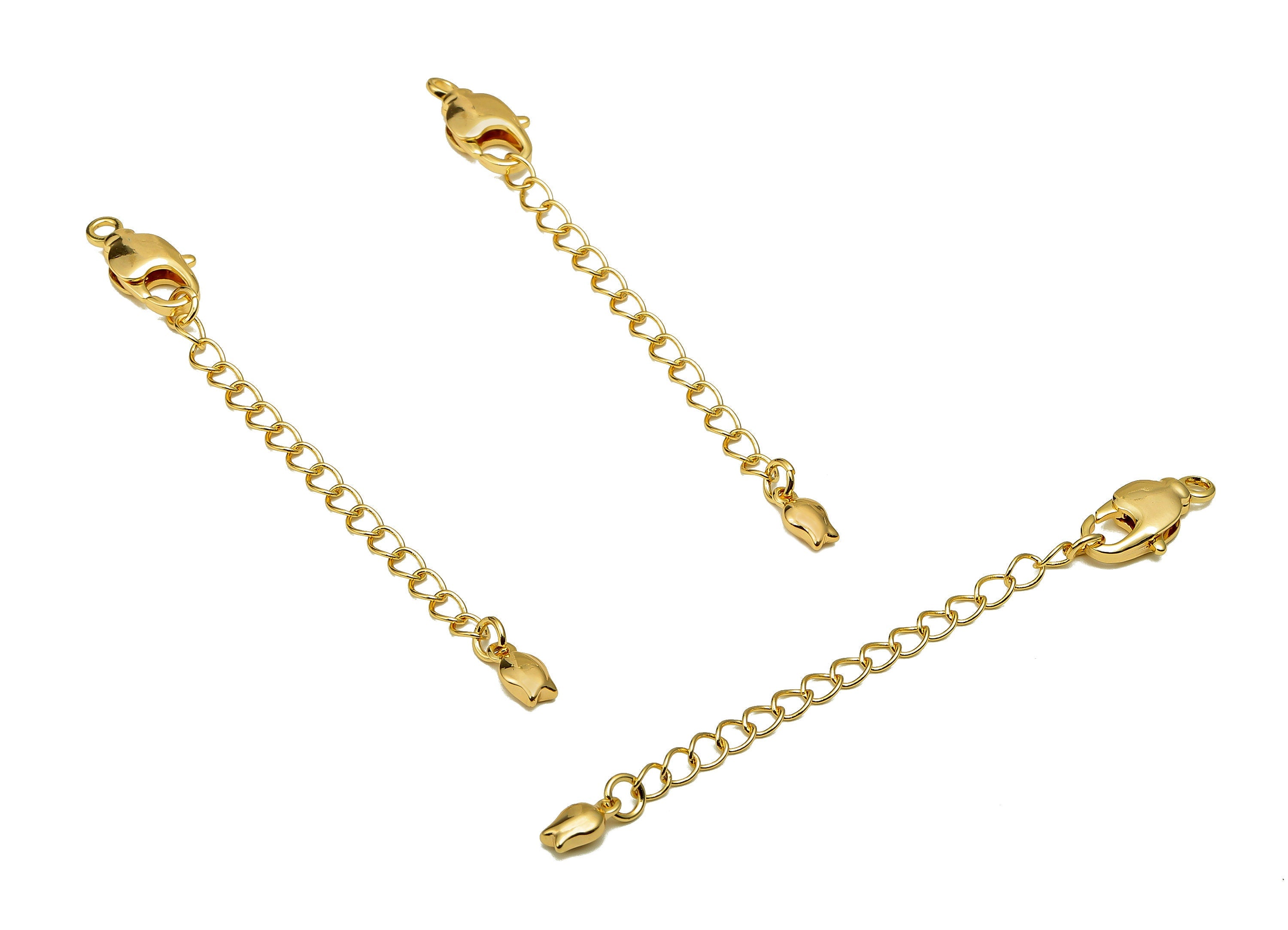 Extender Curb Chain - Extender Safety Clasp - Rose Lobster Clasp - Extension Chain - Parrot Clasps - 18K Real Gold Plating -76x7x3mm-RGP5567 - DOMEDBAZAAR