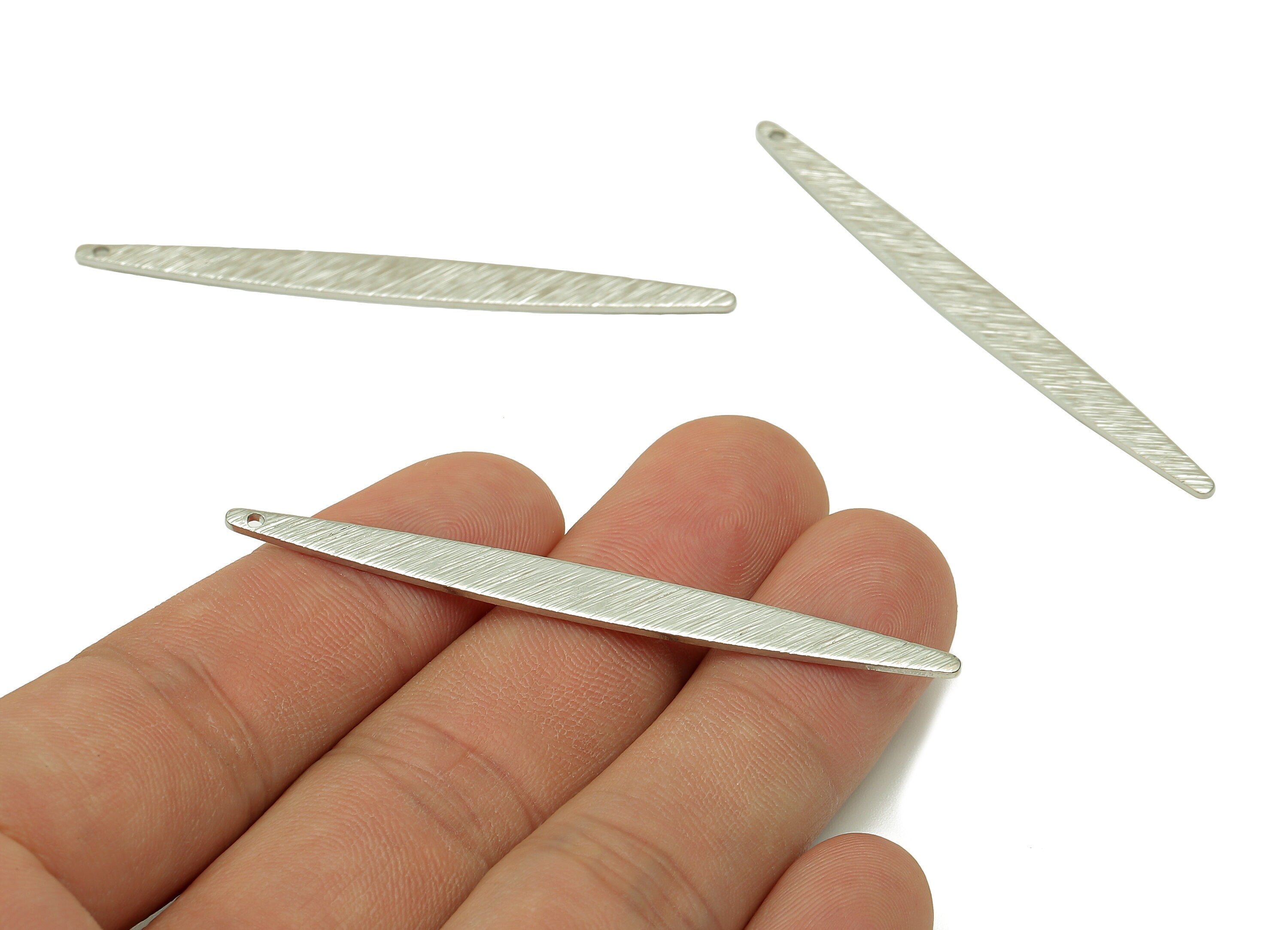 Brass Narrow Marquise Earring - Textured Long Marquise Charm - Pendant For Necklace - 18K Real White Gold Plating - 62x5.5x1mm - RGP5756S - DOMEDBAZAAR