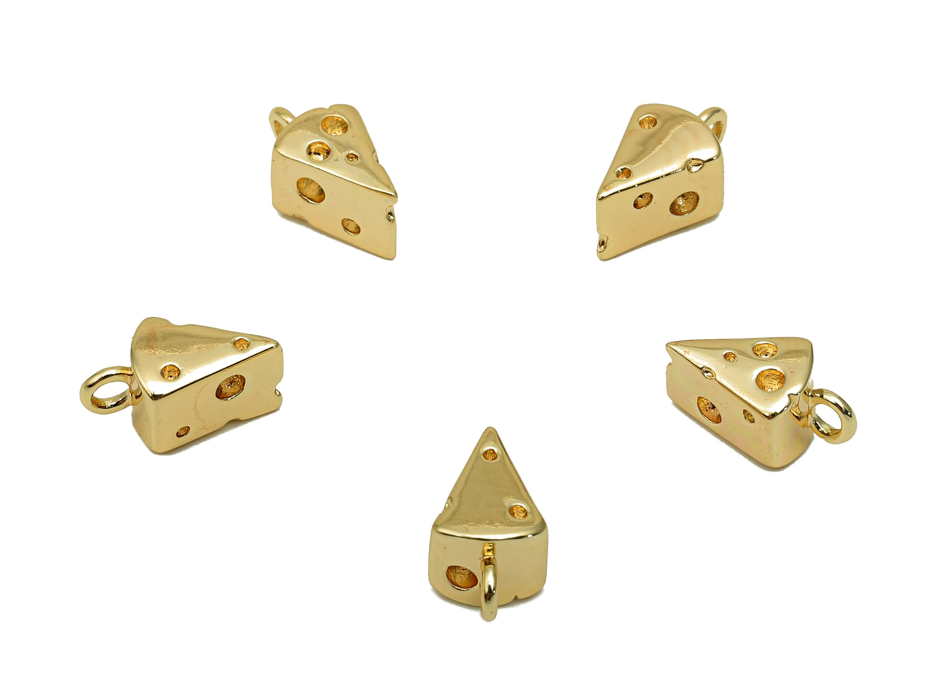 Brass Mini Cheese Earring Charm - Gold Cheese Cake Earring - Pendant With Loop - 18K Real Gold Plating Charm - 11.4x5.8x6.5mm - RGP5691 - DOMEDBAZAAR