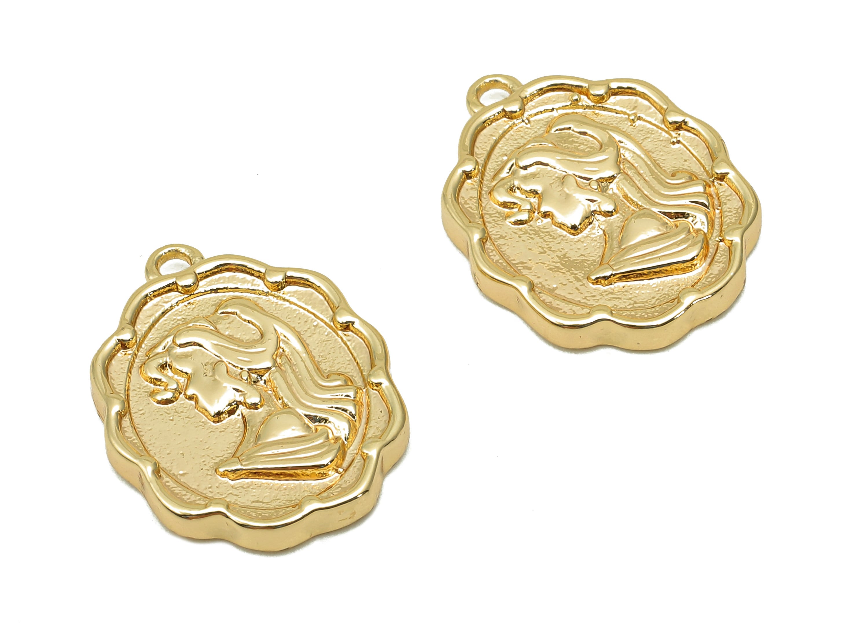 Brass Relief Portrait Oval Earring - Gold Girl Textured Flower Charm - Pendant With Loop - 18K Real Gold Plating - 17.8x14x2.2mm - RGP5702 - DOMEDBAZAAR