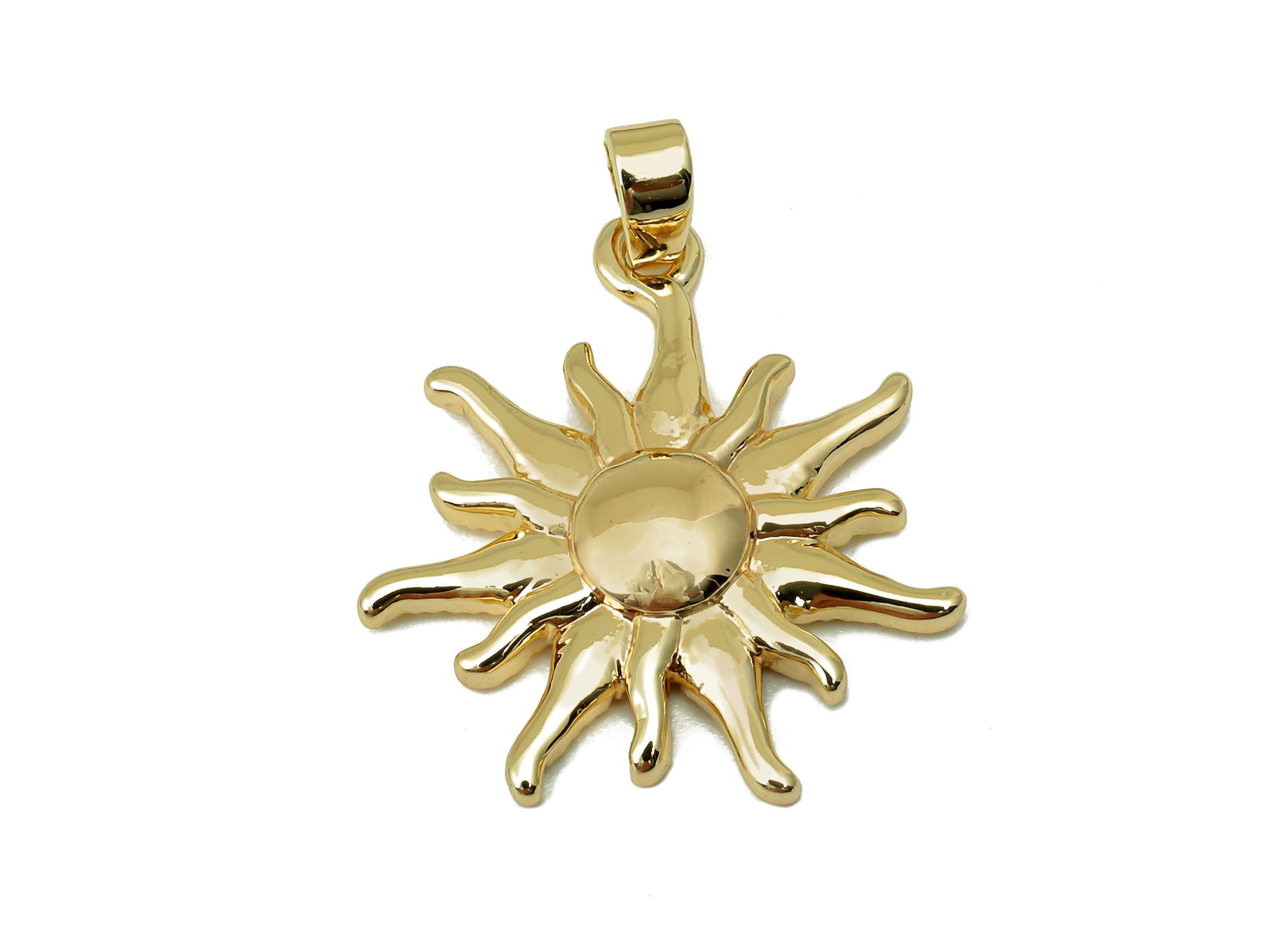 Brass Sunflower Earring Charm - Glossy Sunflower Earring - Sunflower Pendant With Loop - 18K Real Gold Plating Charm - 25.4x20x3mm - RGP5576 - DOMEDBAZAAR