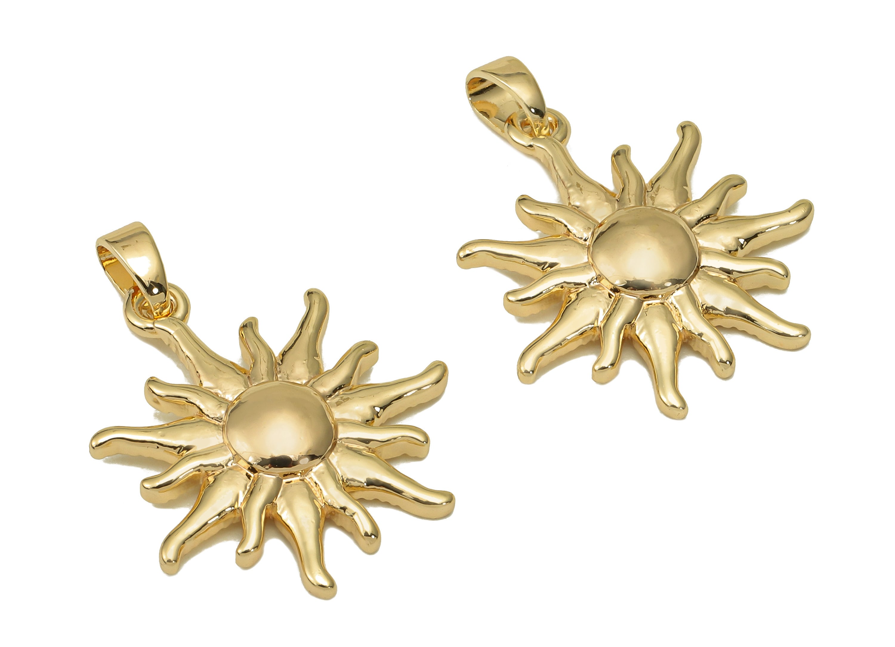 Brass Sunflower Earring Charm - Glossy Sunflower Earring - Sunflower Pendant With Loop - 18K Real Gold Plating Charm - 25.4x20x3mm - RGP5576 - DOMEDBAZAAR