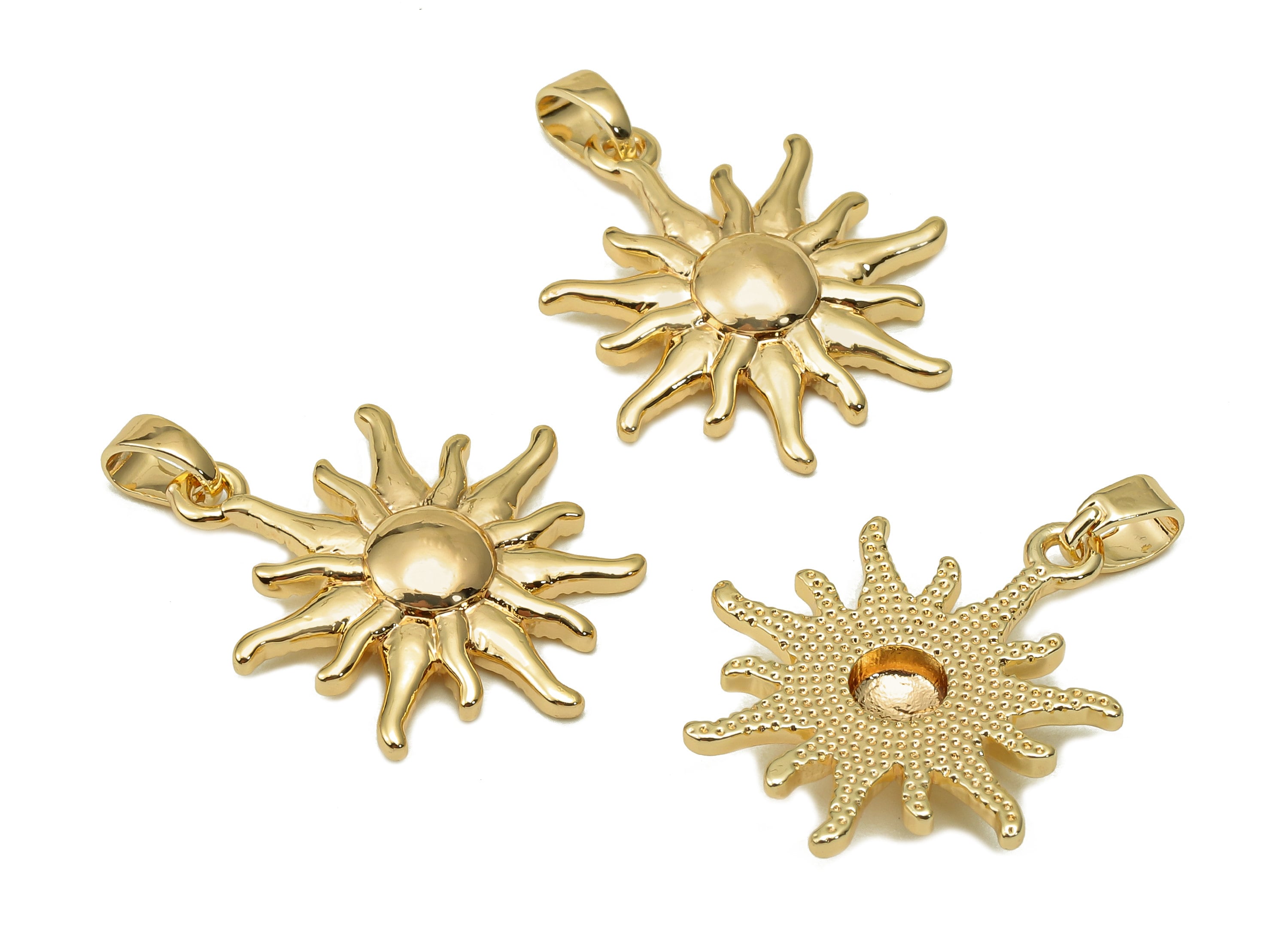 Brass Sunflower Earring Charm - Glossy Sunflower Earring - Sunflower Pendant With Loop - 18K Real Gold Plating Charm - 25.4x20x3mm - RGP5576 - DOMEDBAZAAR
