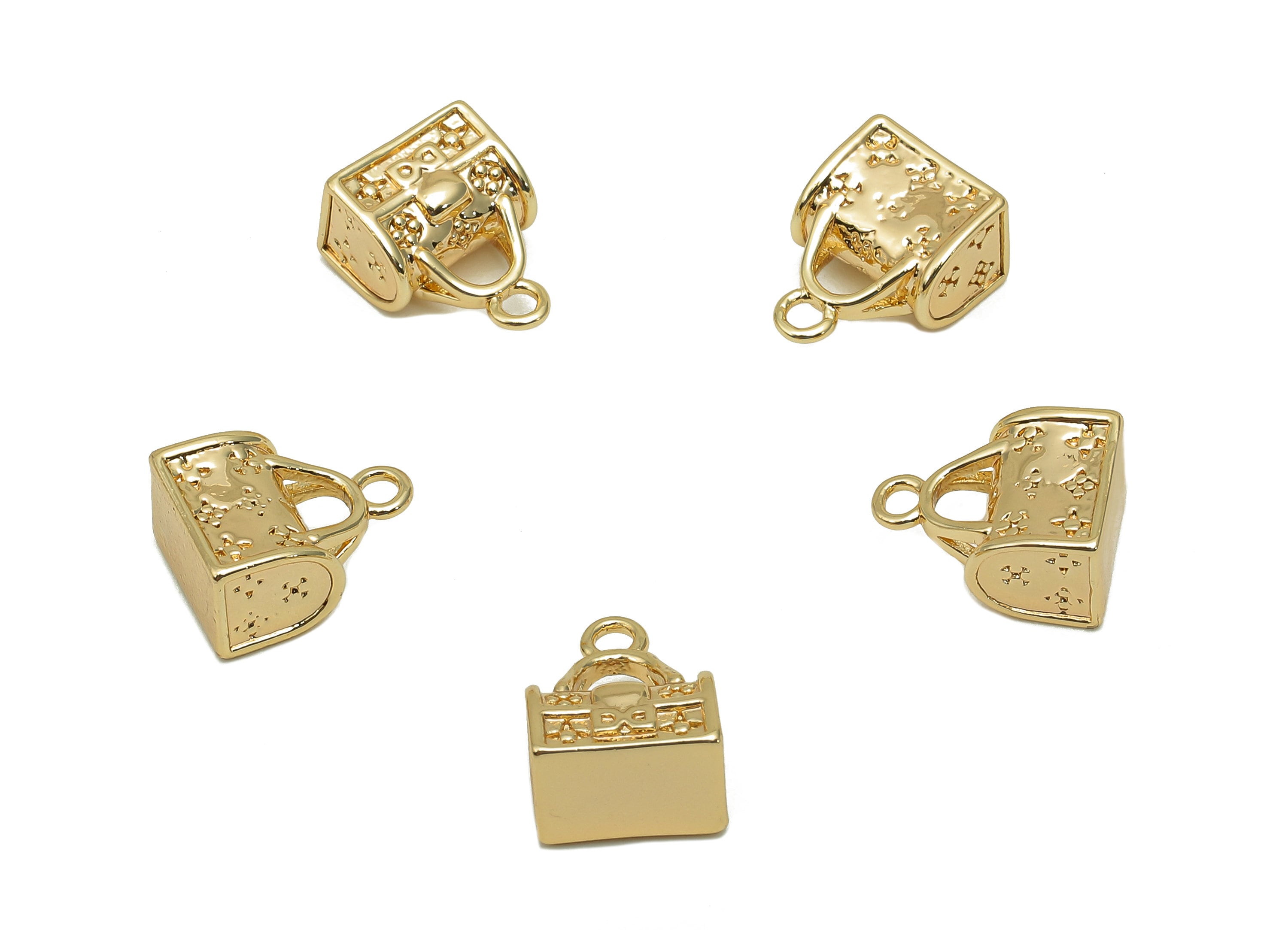 Brass Mini Bag Earring Charm - Gold Thick Bag Earring - Pendant With Loop - Gift For Her - 18K Real Gold Plating - 11.5x8.5x5.8mm - RGP5710 - DOMEDBAZAAR