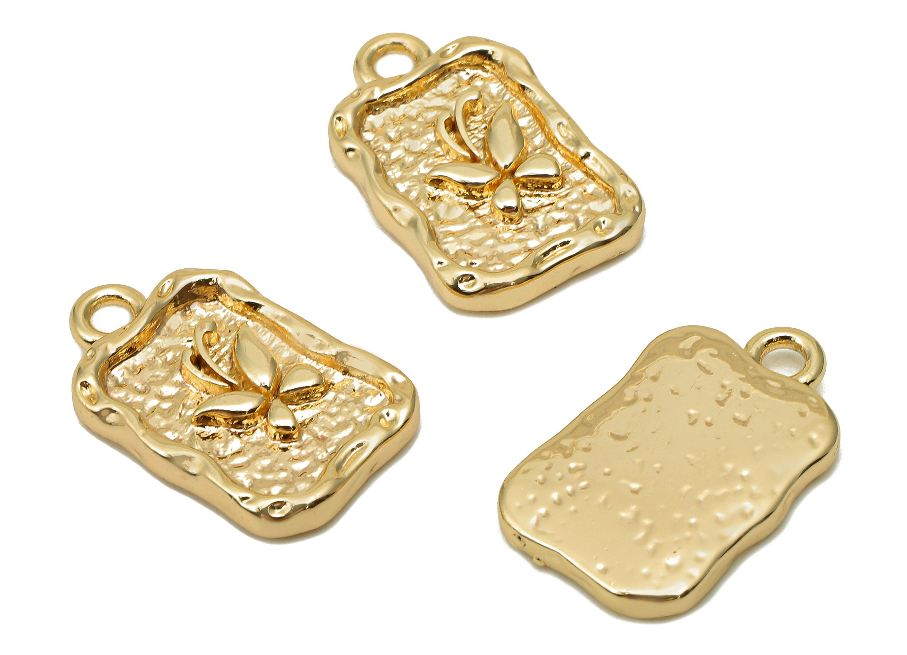 Brass Butterfly Rectangle Earring Charm - Textured Rectangle Earring - Pendant With Loop - 18K Real Gold Plating - 17.4x10.9x2.4mm - RGP5707 - DOMEDBAZAAR