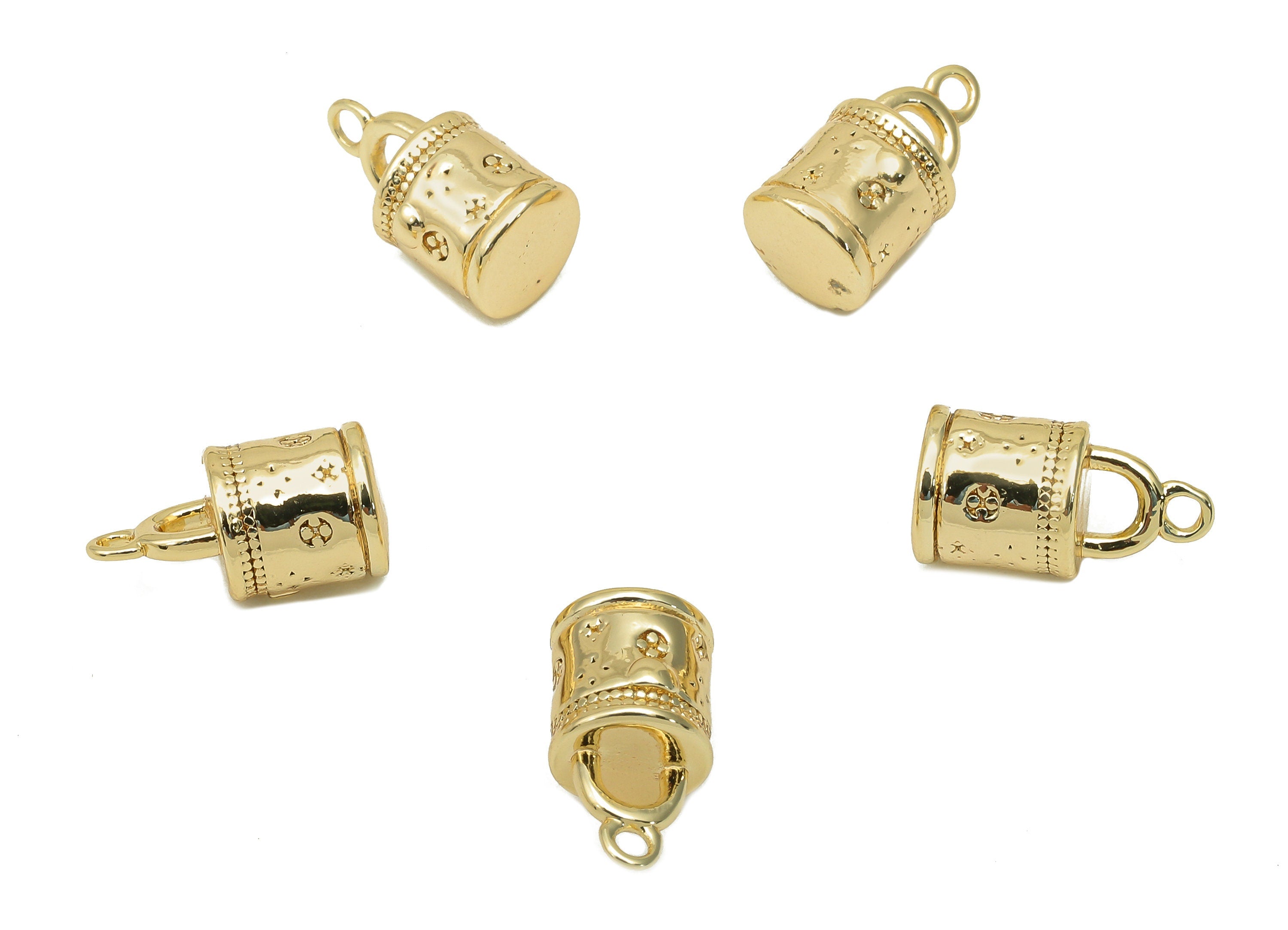 Brass Mini Bag Cylinder Charm - Gold Thick Bag Earring - Pendant With Loop - Gift For Her - 18K Real Gold Plating - 12.2x6.8x6.8mm - RGP5701 - DOMEDBAZAAR