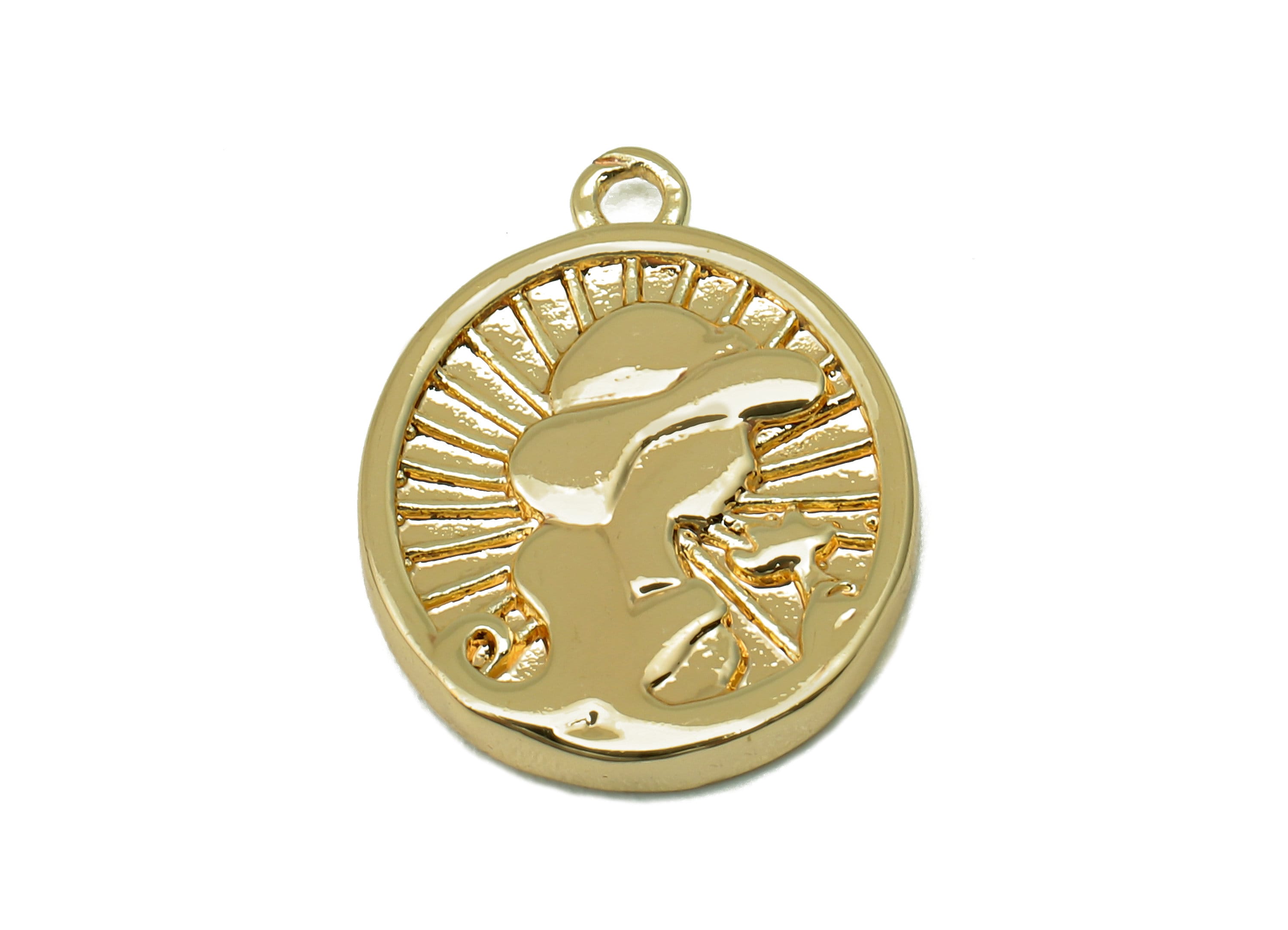 Brass Oval Earring Charm - Girl With Hat Portrait Oval Earring - Oval Pendant With Loop - 18K Real Gold Plating - 17.6x13.7x2.1mm - RGP5578 - DOMEDBAZAAR