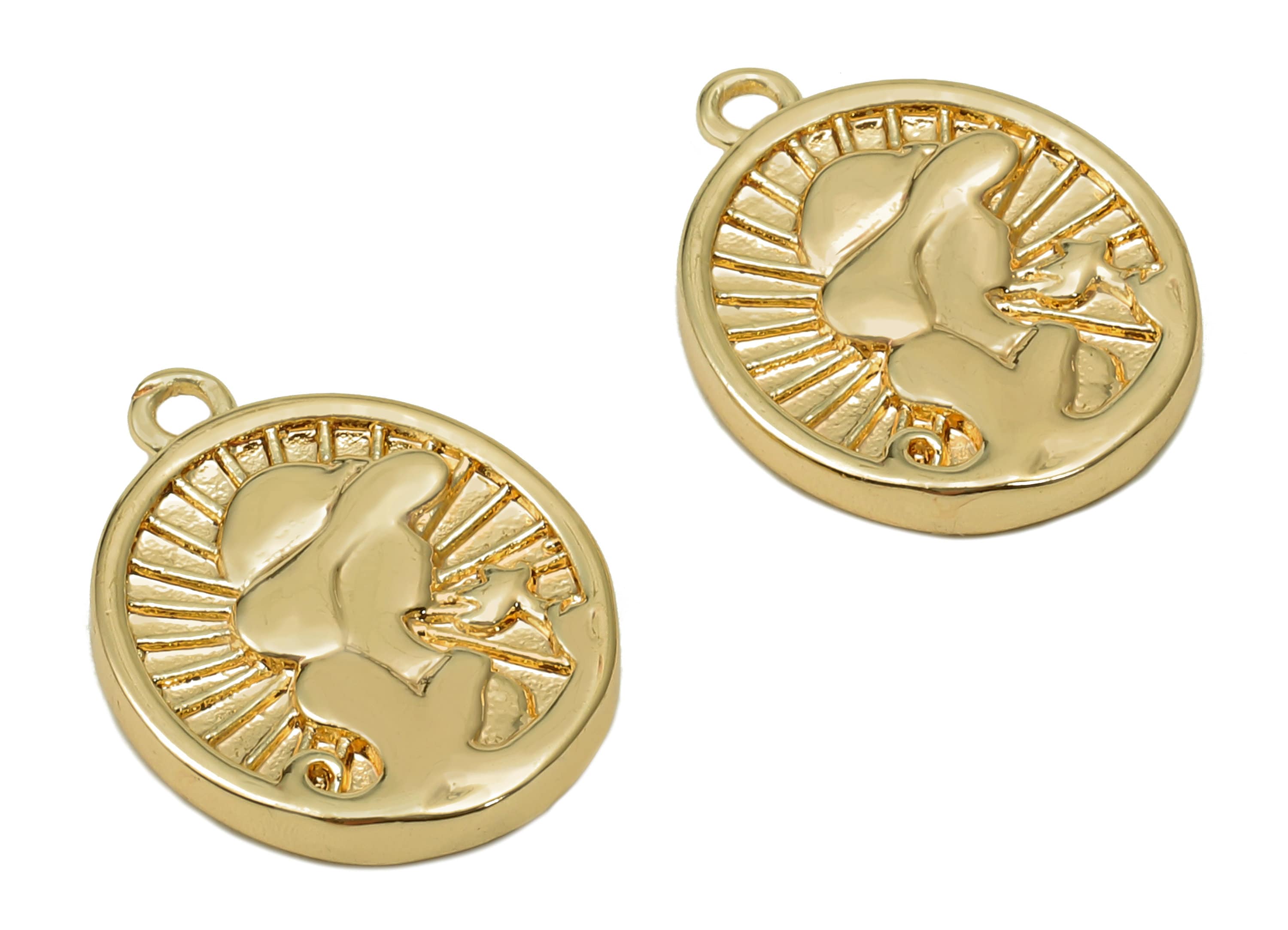 Brass Oval Earring Charm - Girl With Hat Portrait Oval Earring - Oval Pendant With Loop - 18K Real Gold Plating - 17.6x13.7x2.1mm - RGP5578 - DOMEDBAZAAR