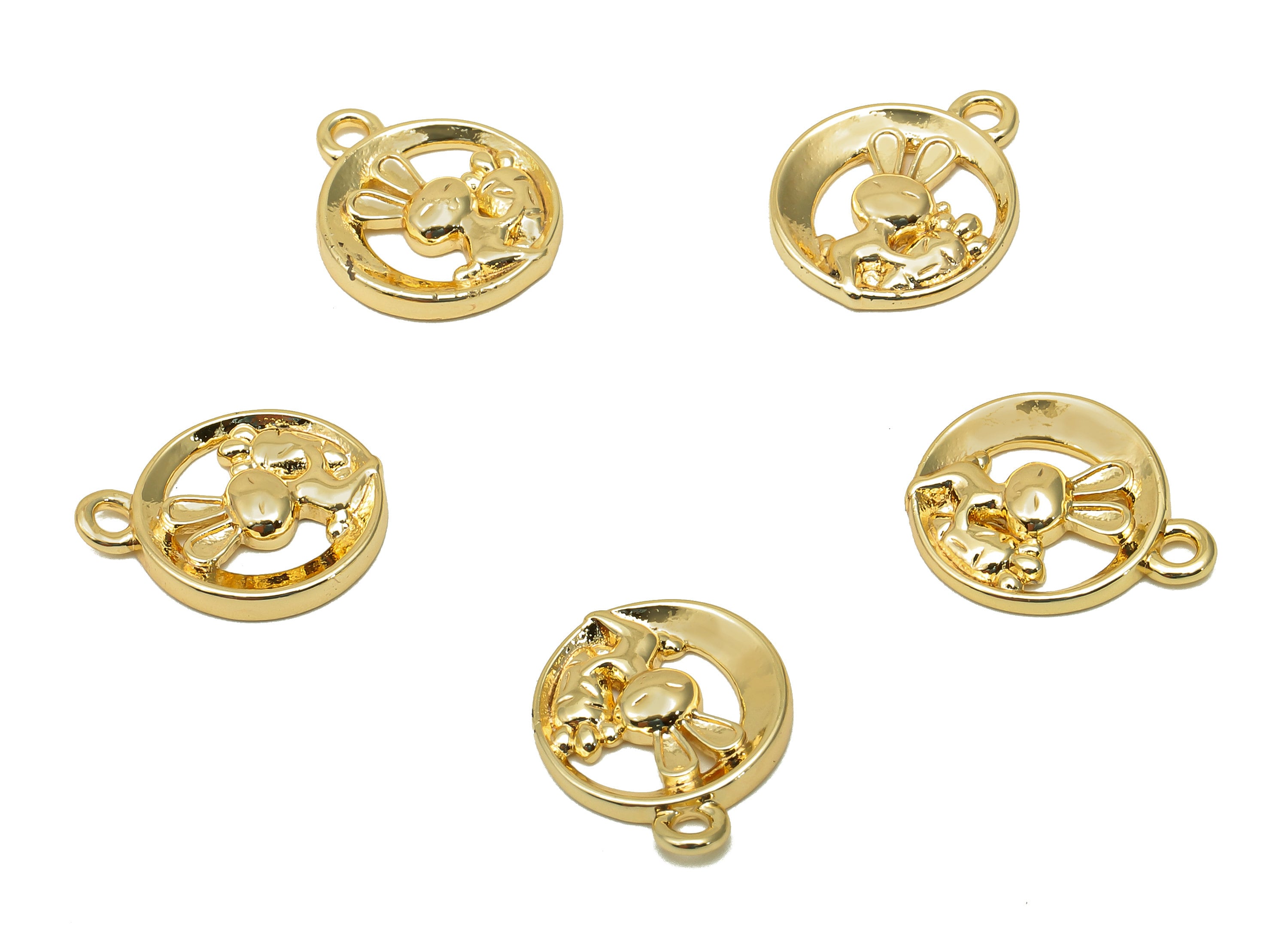 Brass Rabbit Hollow Round Earring - Rabbit Pendant With Loop - Circle Charm For Necklace - 18K Real Gold Plating - 14.4x11.8x2.1mm - RGP5709 - DOMEDBAZAAR