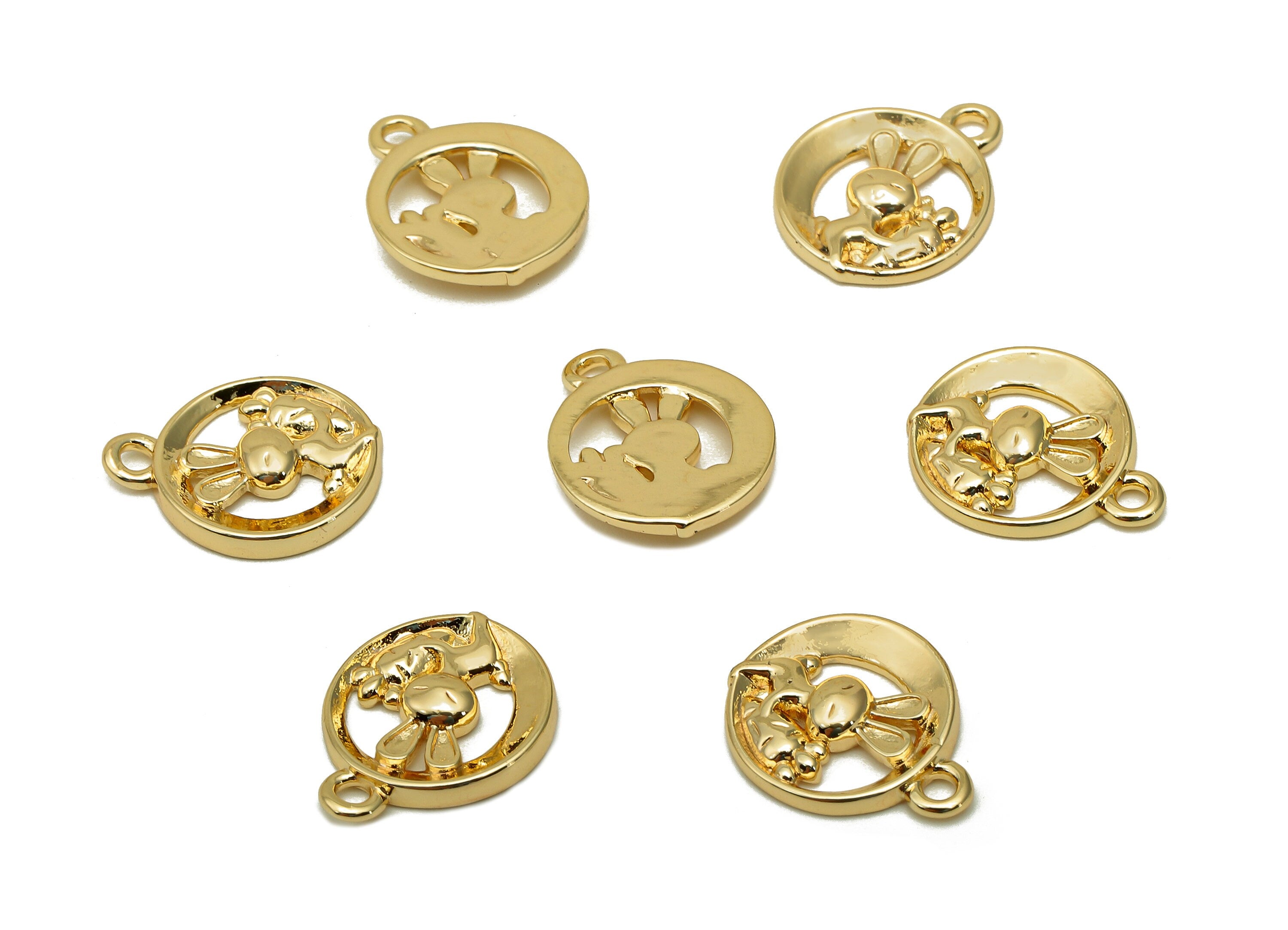 Brass Rabbit Hollow Round Earring - Rabbit Pendant With Loop - Circle Charm For Necklace - 18K Real Gold Plating - 14.4x11.8x2.1mm - RGP5709 - DOMEDBAZAAR