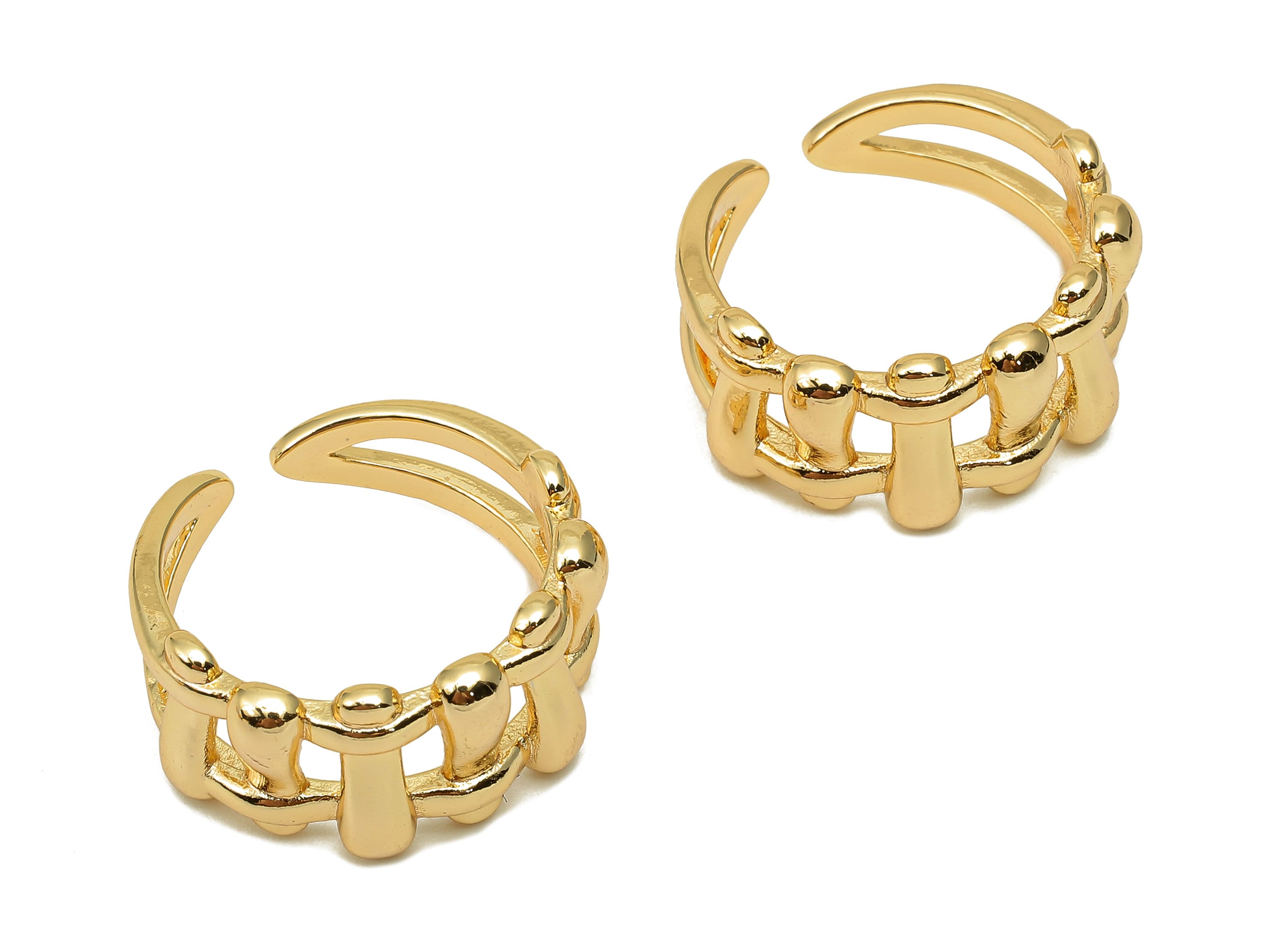 Brass Woven Open Round Ring -  Gold Square Hollow Hoop Ring - Gold Wide C Circle Hoop - 18K Real Gold Plated Brass - 2x21x2.2mm - RGP5698 - DOMEDBAZAAR
