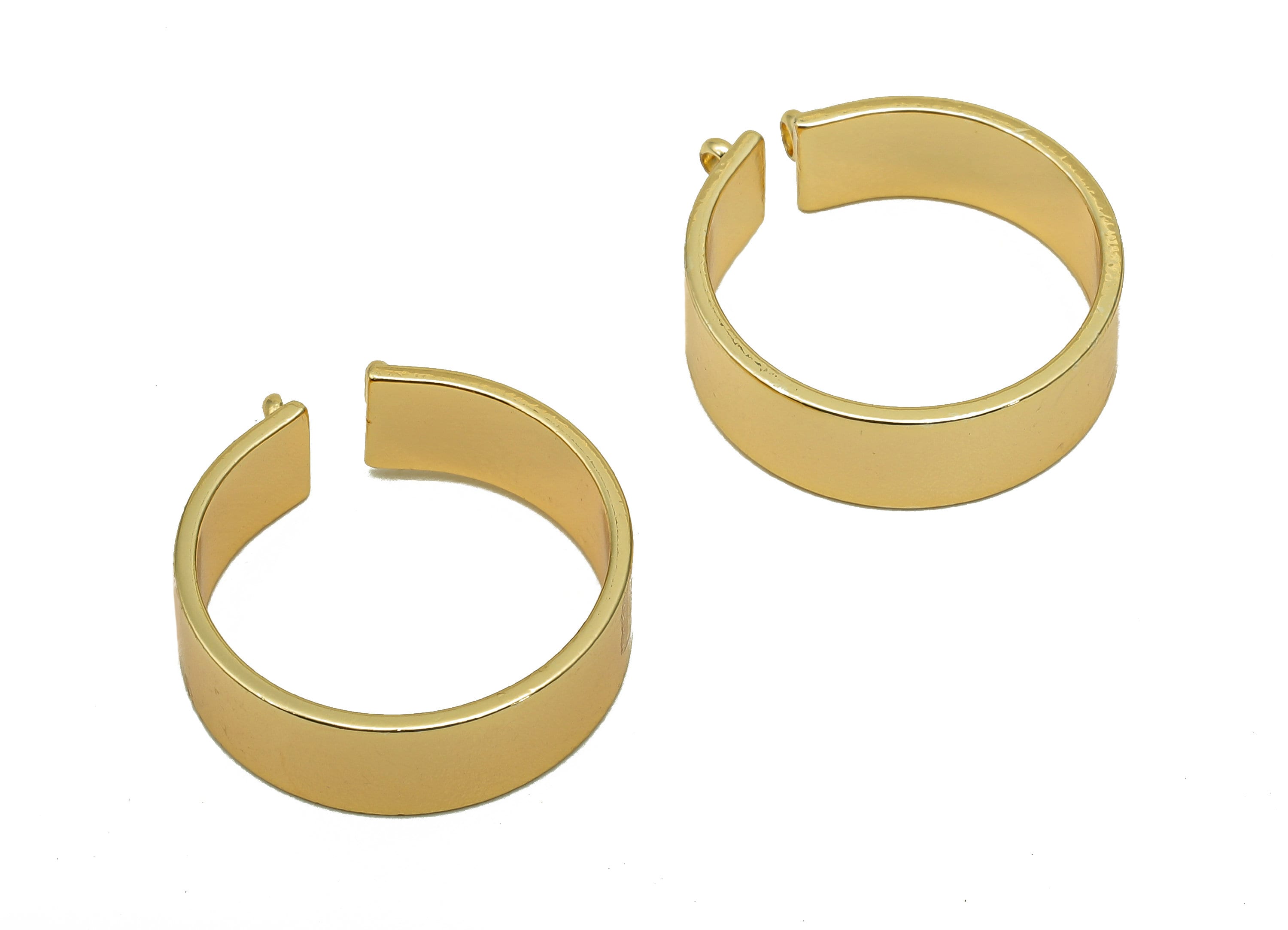 Brass Wide Round Hoop Connector - Gold Circle Huggie Earring - Pendant With 2 Loops - 18K Real Gold Plating Charm - 21.6x19.6x1.1mm -RGP5697 - DOMEDBAZAAR