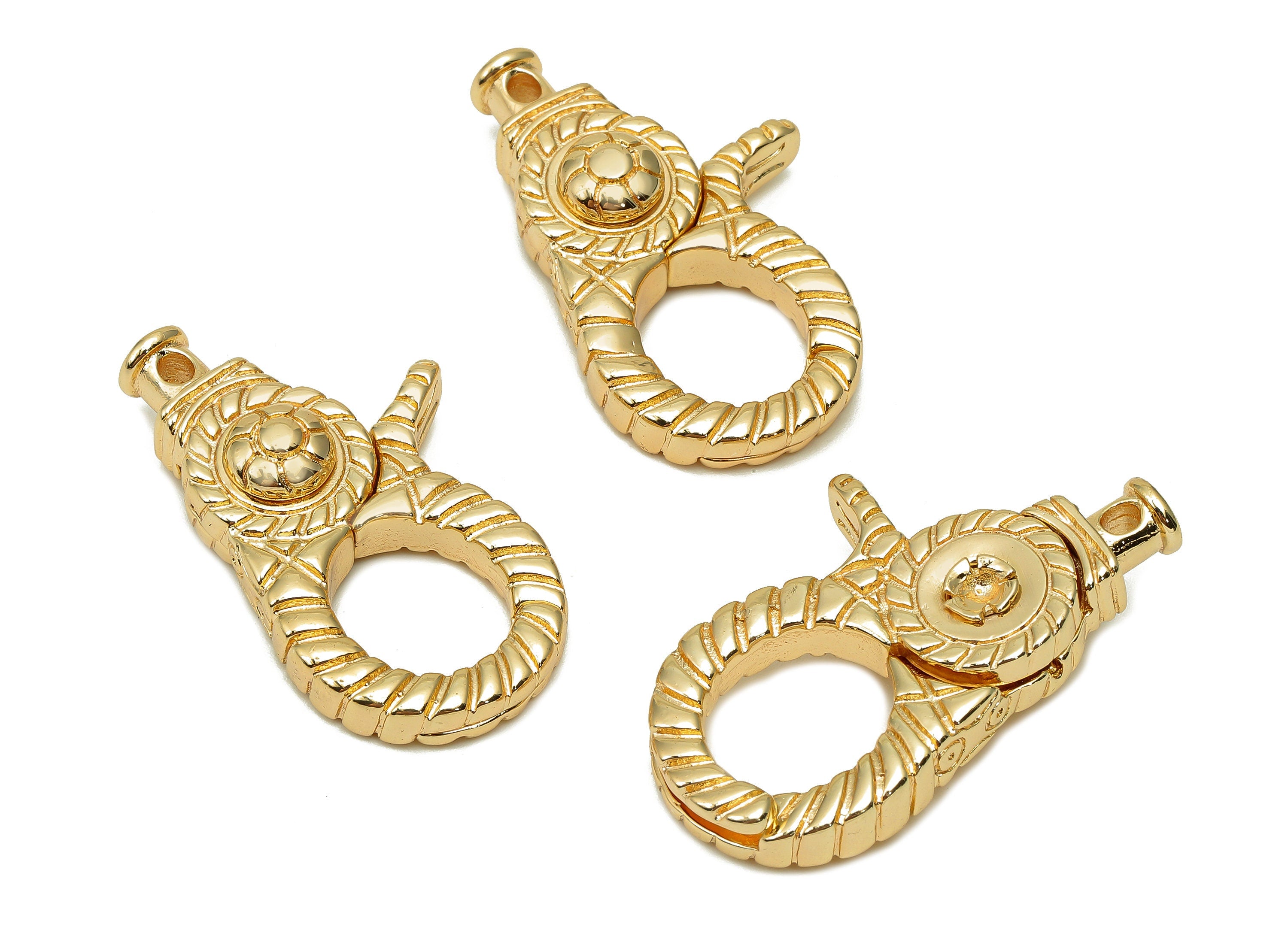 Brass Thick Lobster Clasp - Huge Gold Parrot Clasp - Twisted Buckle - Thick Carabiner - 18K Real Gold Plating - 39.7x25.3x9.4mm -RGP5695 - DOMEDBAZAAR