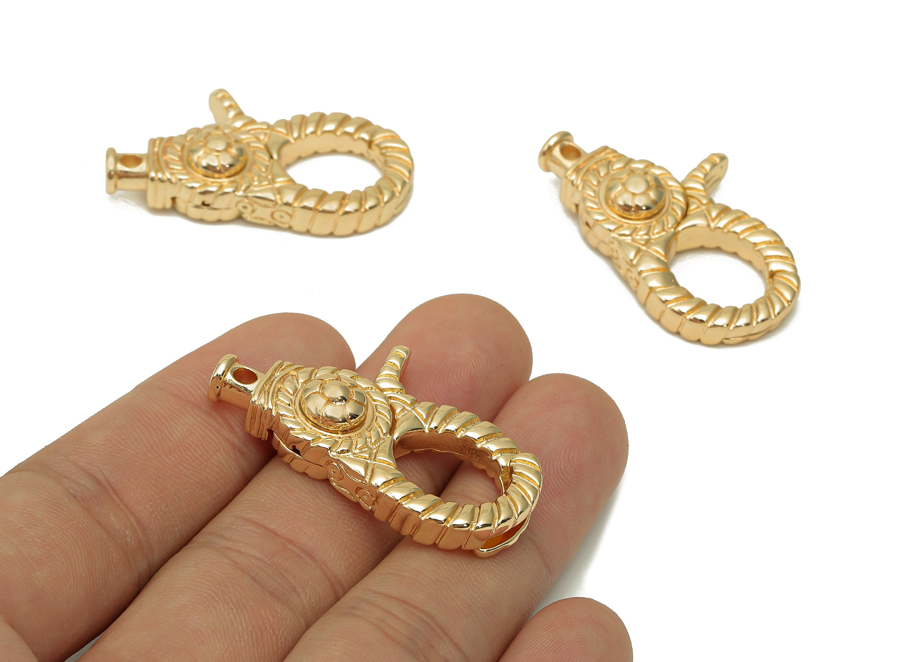 Brass Thick Lobster Clasp - Huge Gold Parrot Clasp - Twisted Buckle - Thick Carabiner - 18K Real Gold Plating - 39.7x25.3x9.4mm -RGP5695 - DOMEDBAZAAR