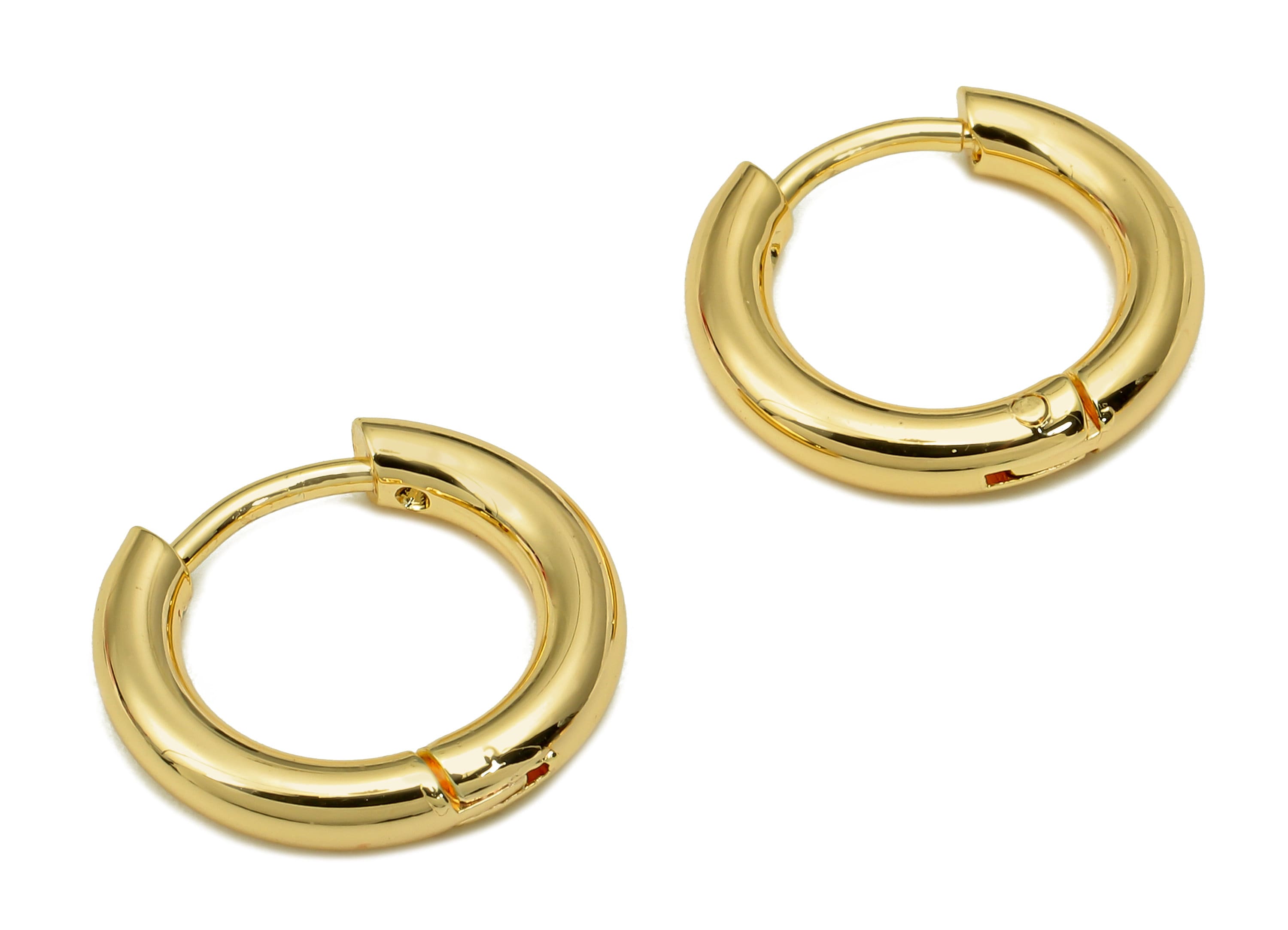 Brass Circle Earrings Clasps - Gold Thick Round Hoop Earrings - Huggie Hoop Clasp - 18K Real Gold Plated Brass - 15.3x13.9x2.6mm - RGP5583 - DOMEDBAZAAR