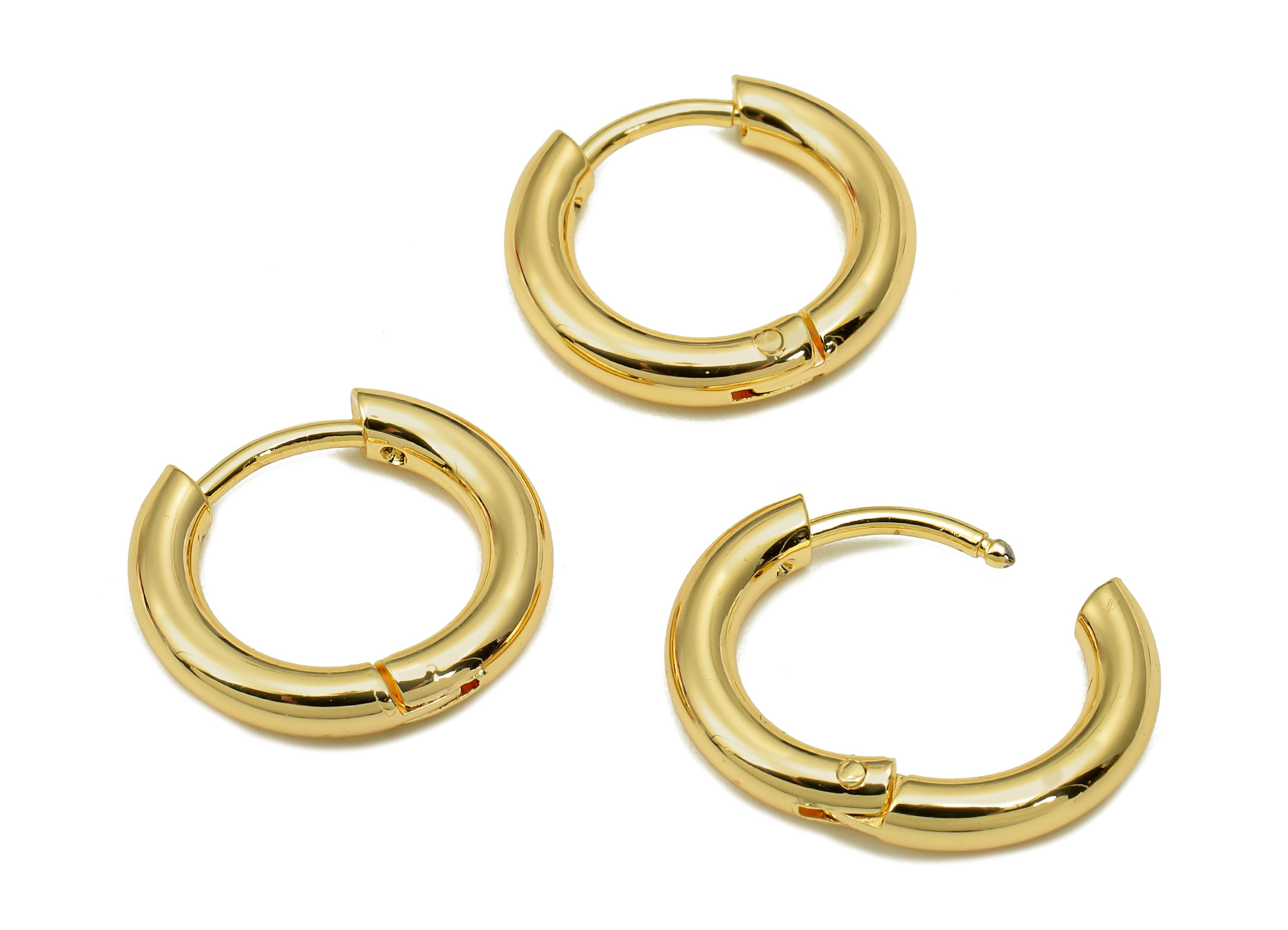 Brass Circle Earrings Clasps - Gold Thick Round Hoop Earrings - Huggie Hoop Clasp - 18K Real Gold Plated Brass - 15.3x13.9x2.6mm - RGP5583 - DOMEDBAZAAR