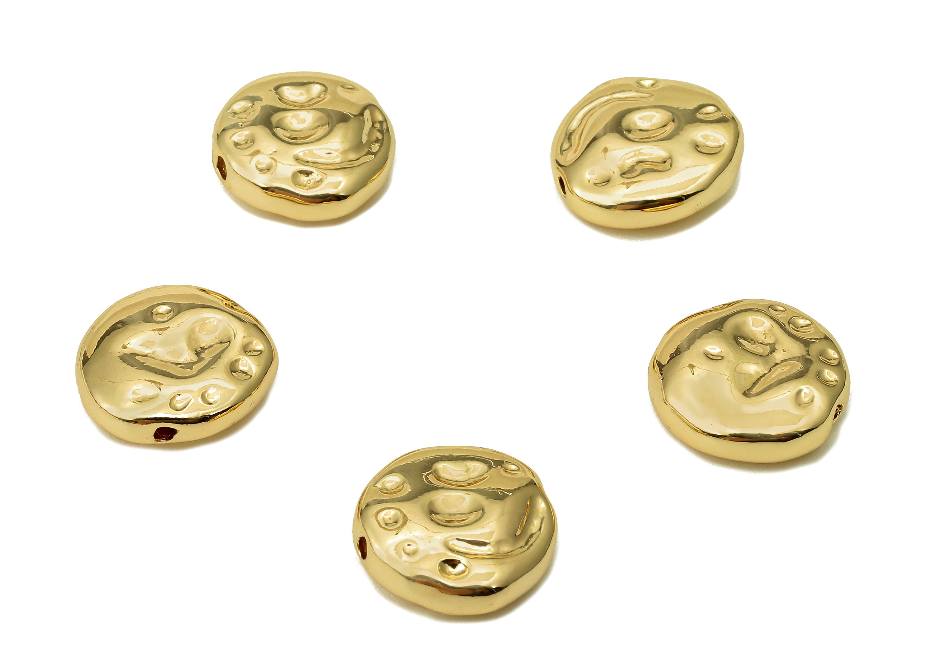 Brass Round Beads Charm - Gold Spot Bead Spacer Necklace - Dots Bead Spacer Bracelet - 18K Real Gold Plating - 13.2x12.9x4.3mm - RGP5588 - DOMEDBAZAAR