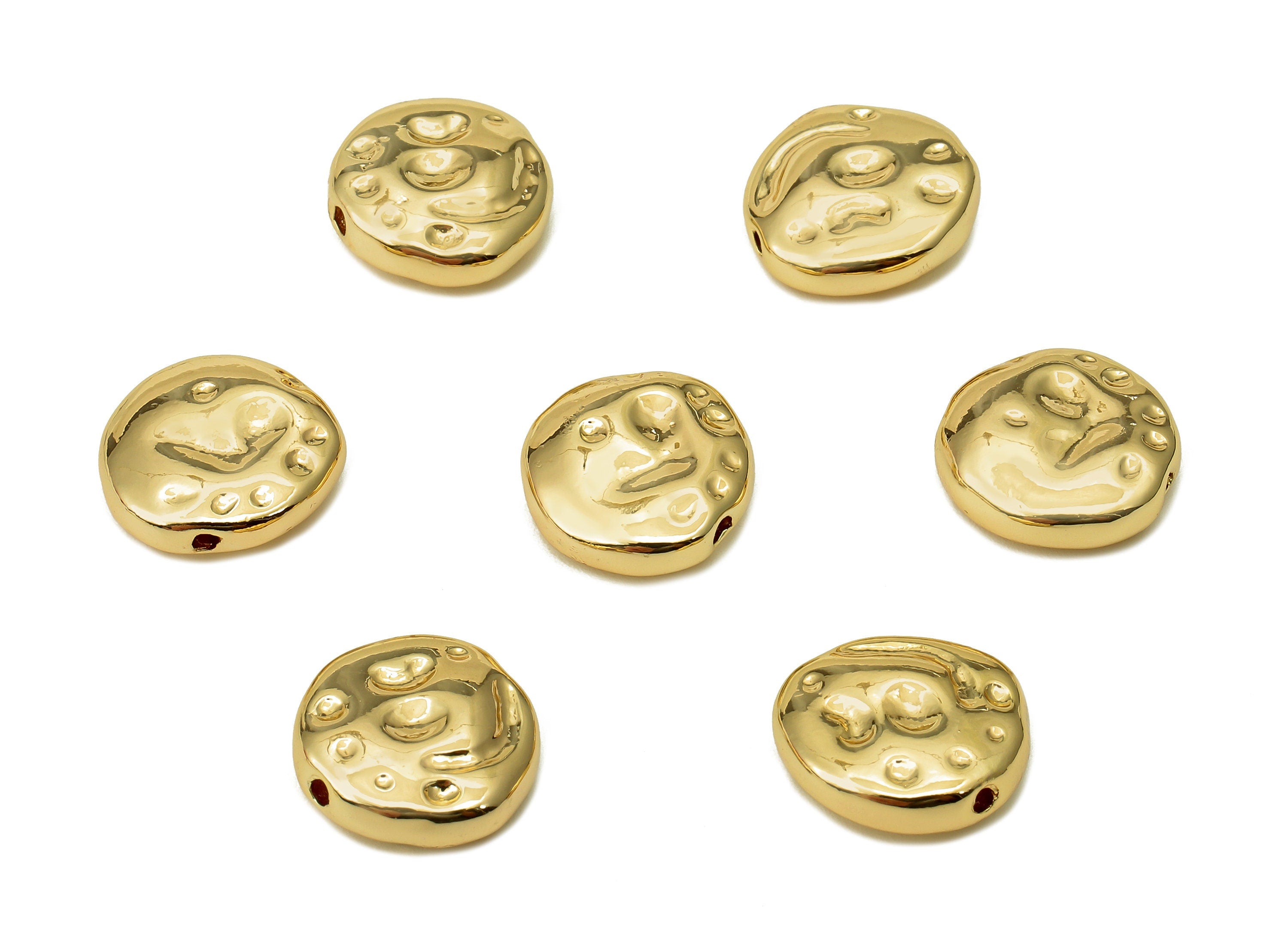 Brass Round Beads Charm - Gold Spot Bead Spacer Necklace - Dots Bead Spacer Bracelet - 18K Real Gold Plating - 13.2x12.9x4.3mm - RGP5588 - DOMEDBAZAAR